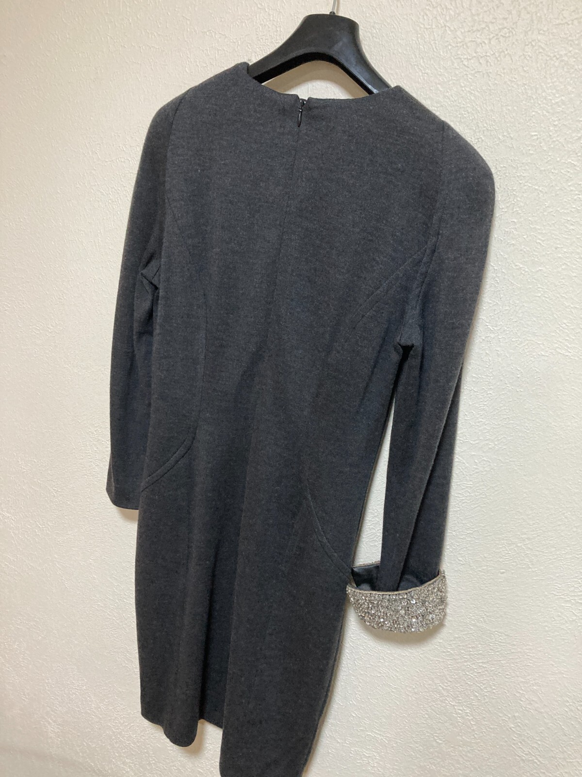 Vintage Dark Grey Wool Escada Margaretha Ley Dress EU40 w/Removable Cuffs R