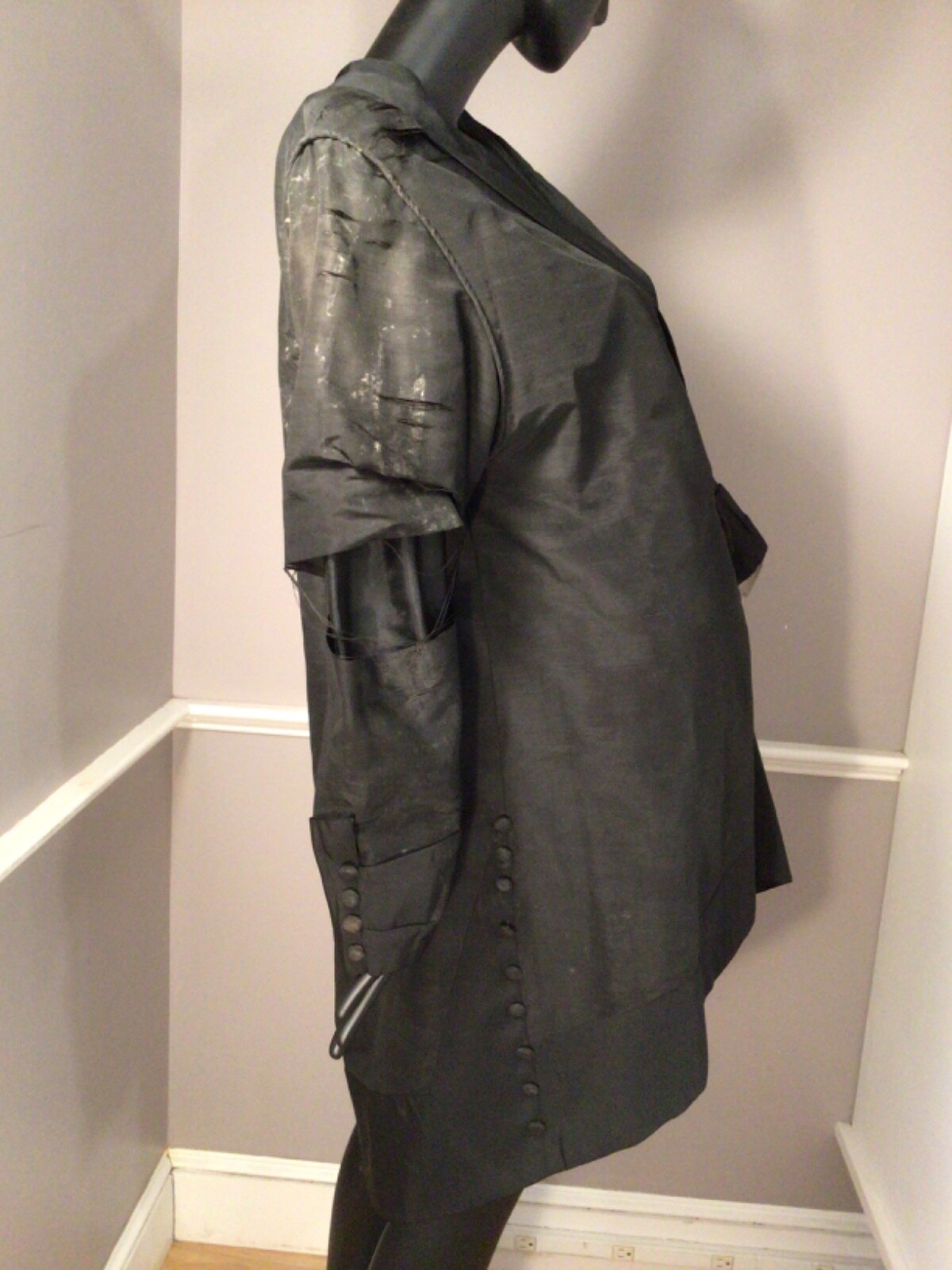 Authentic Vintage CW Era 1860s Black Silk Faille Long Pelisse • AS IS (E-16)