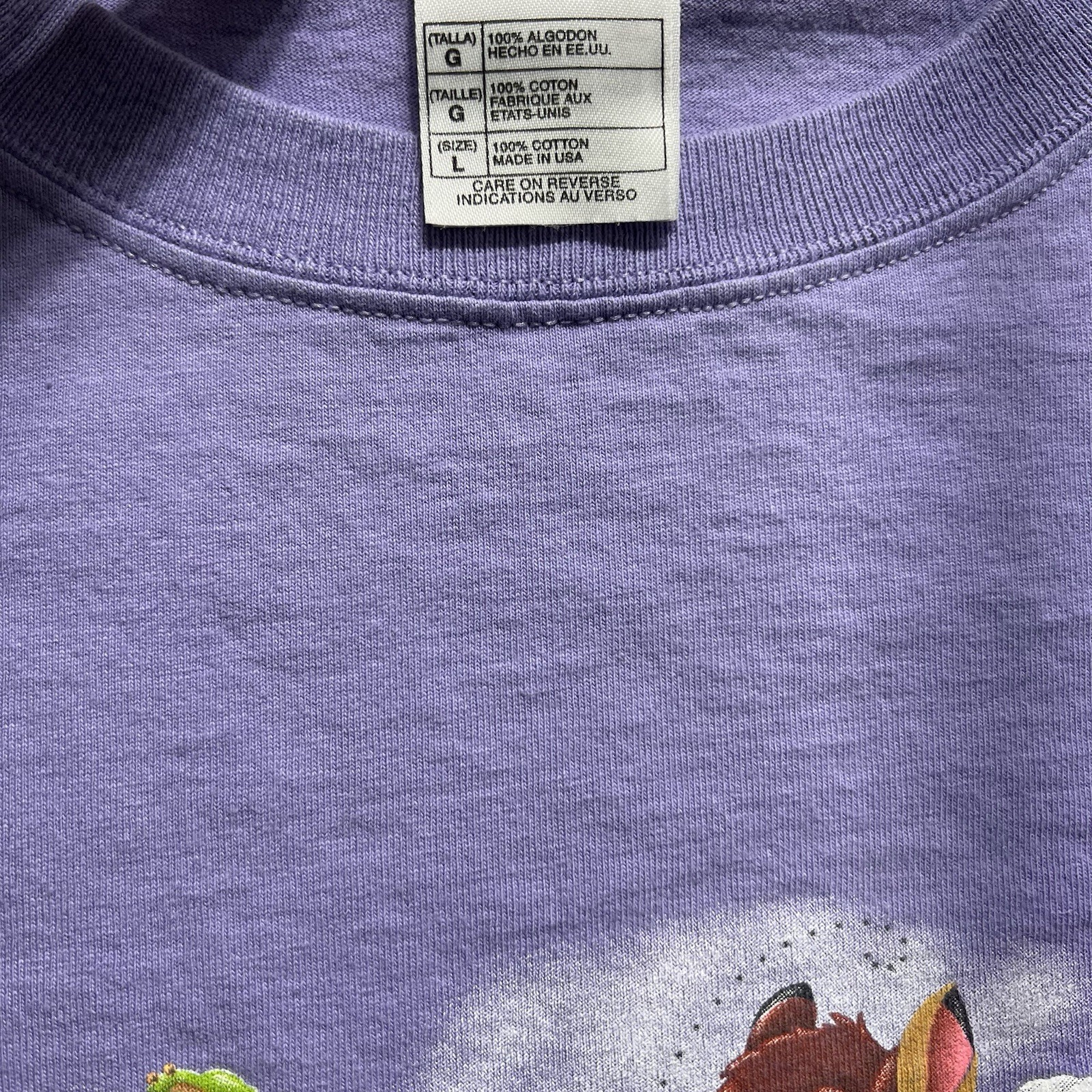 Vtg. 90s Disney Bambi Thumper and Flower T-Shirt Violet Purple Sz L Made in USA