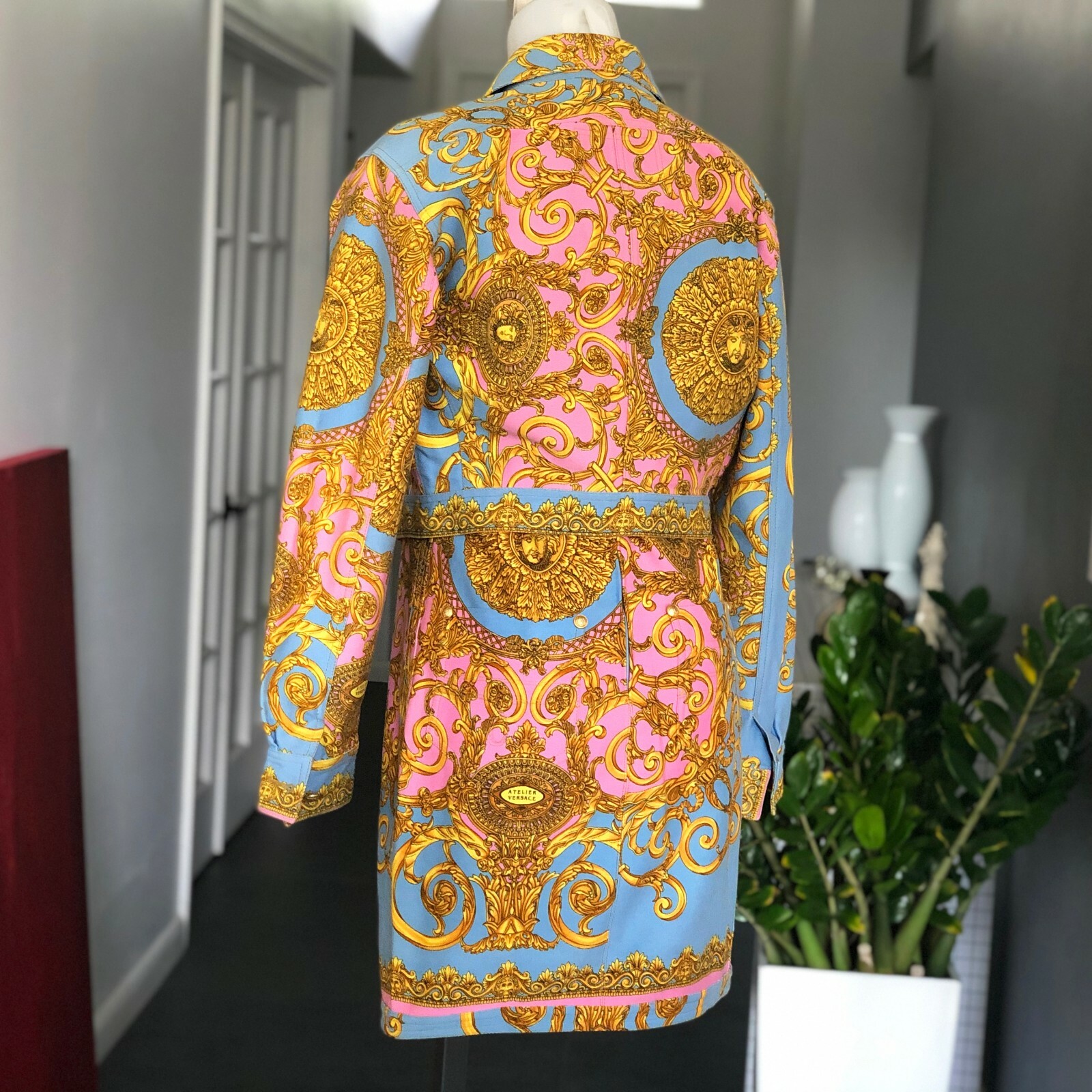 GIANNI VERSACE denim jacket & mini dress Golden Vanitas print 42 from S/S 1992