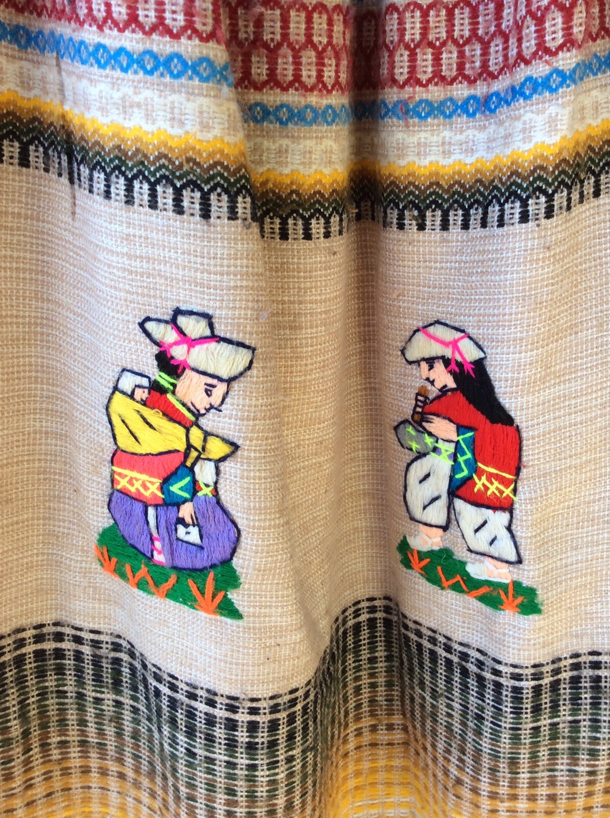VTG Multicolor Embroidered Mexican Blanket Midi Dress Art 46&Prime;B 49&Prime;H 50&Prime;L FLAWS