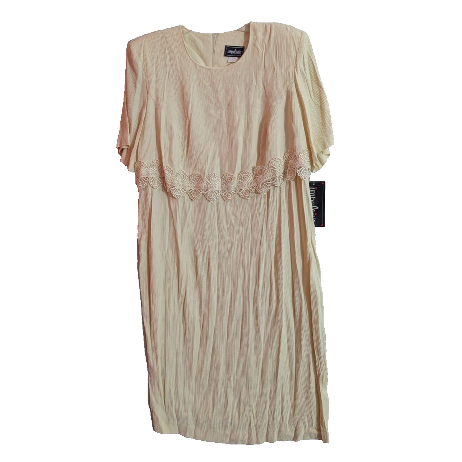 New Vtg Impulsive Ivory Crinkle Rayon Blouson Midi Dress Size 18W K1