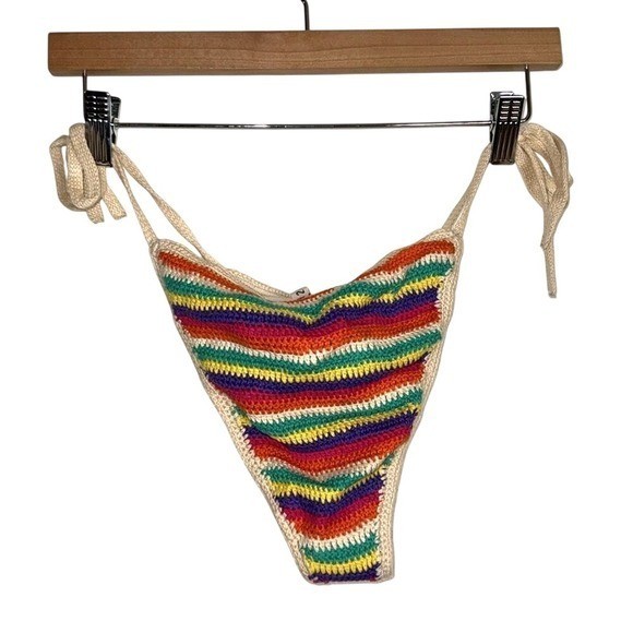 Forever 21 Y2K colorful crochet string bikini swim bottoms size small boho cute