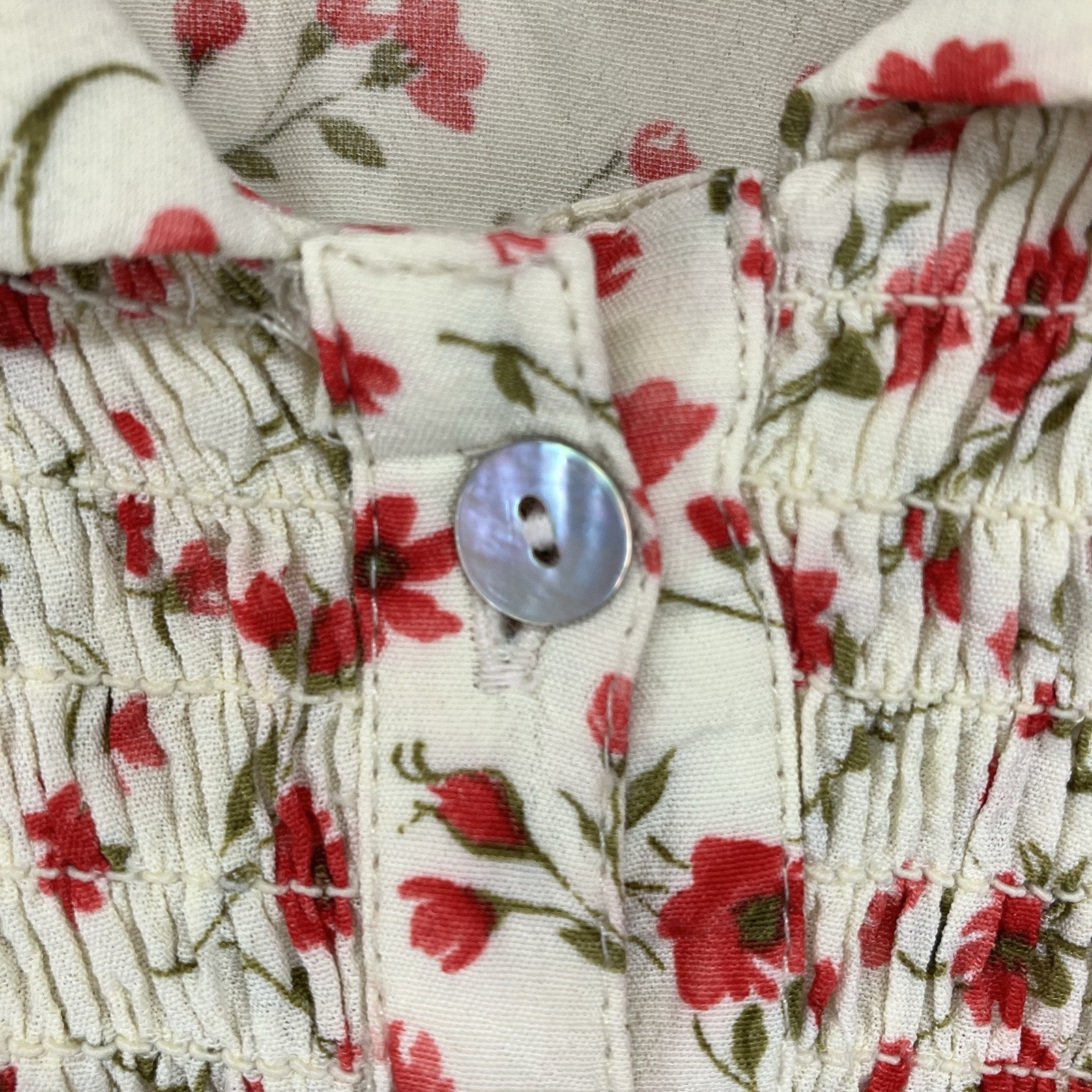 Vintages 90s Cream Floral Cottagecore Midi Dress Button Front Sz 14 All Rayon