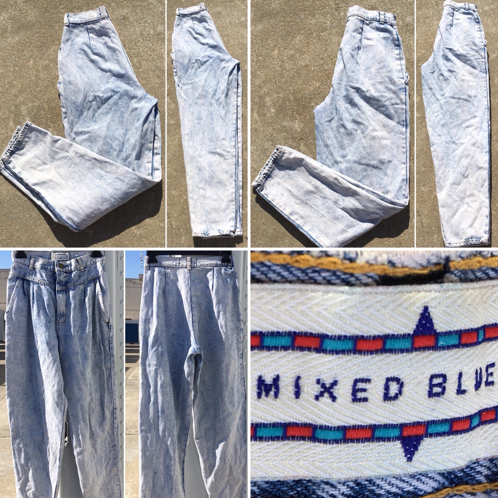 Vintage Mixed Blues Acid Wash Jeans High Waist Tapered Leg 26 in Waist 80s 90s