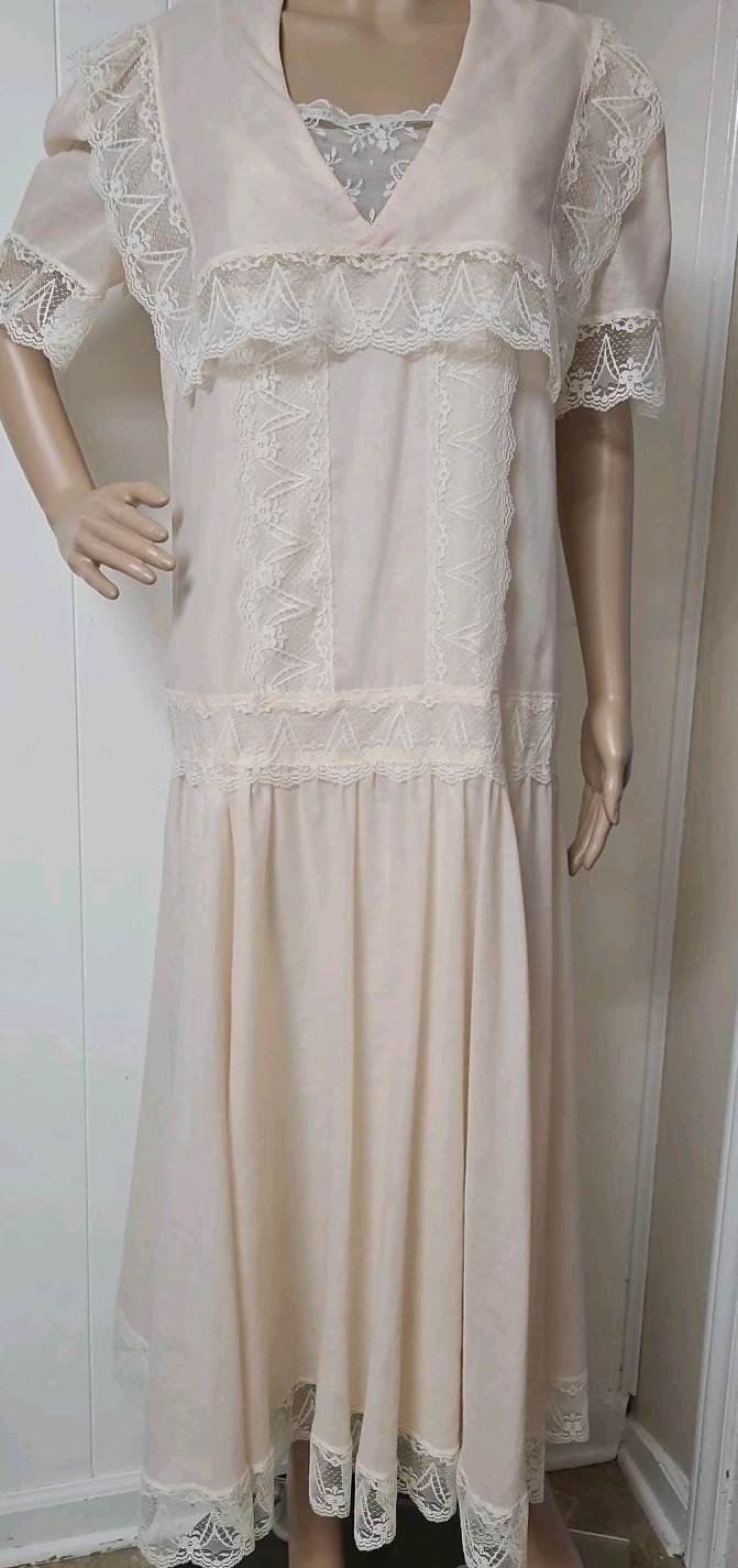 VTG 1980s Jessica McClintock Bridal Drop Waist Dress w/ Slip Size 6