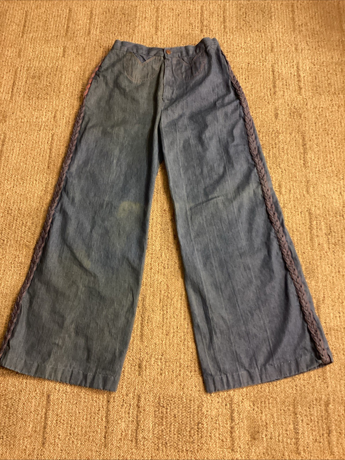 Vtg 1970s Militaires 12.5” Bell Bottom Denim Jeans W / Braided Sides 26 X 30