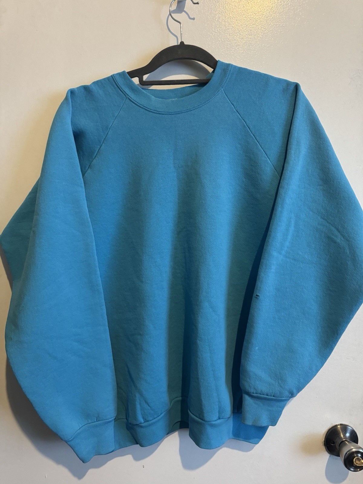 Vintage Fruit Of The Loom Teal Blue Crewneck Sweatshirt Solid Blank XL