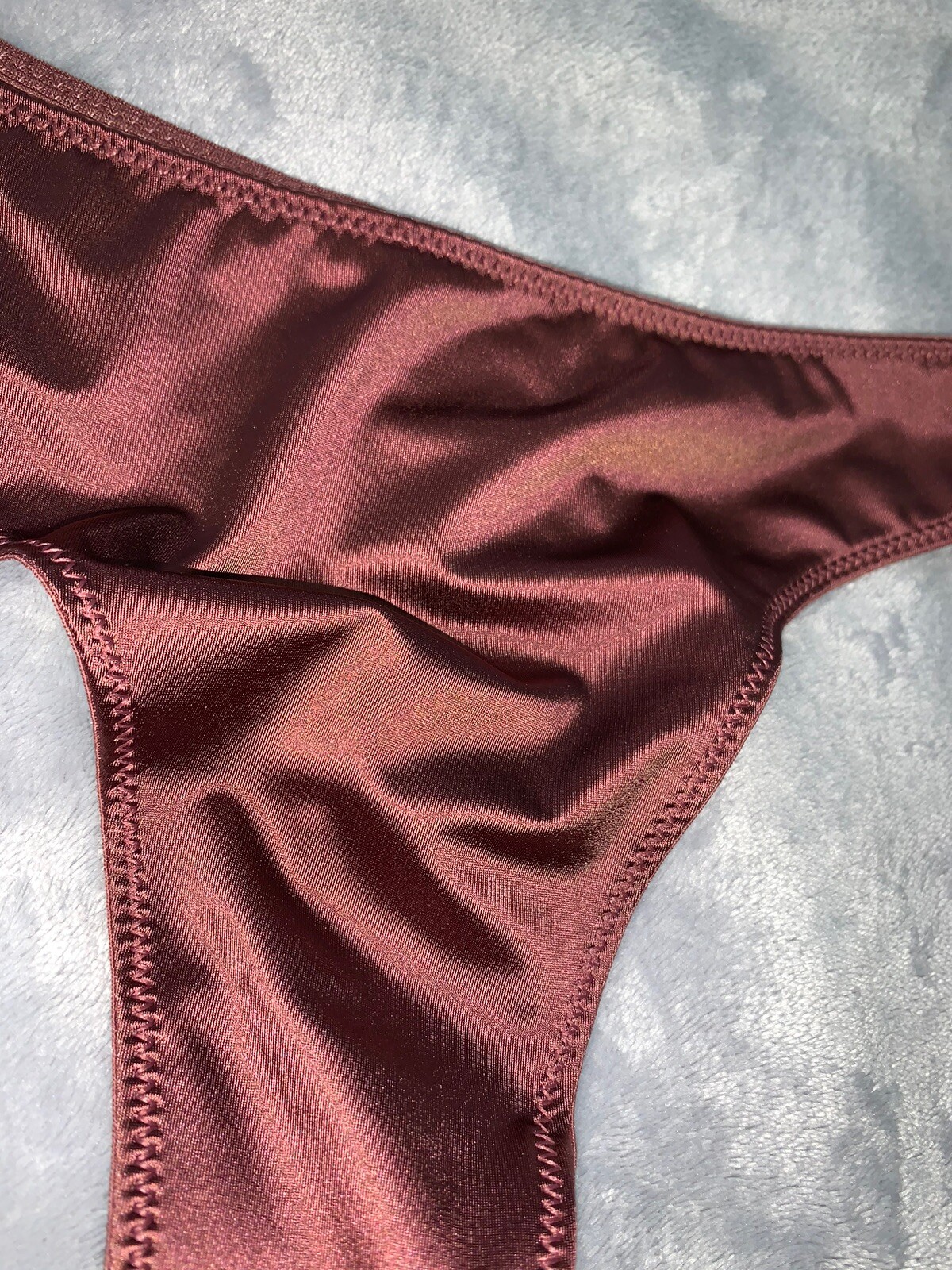 NEW Glossy Secret Stretch Butter Satin Nylon Thong Bikini Panties L 7 Vtg Style