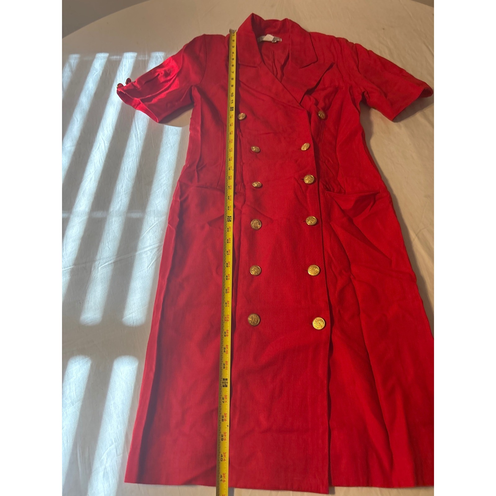 Vintage Red Double Breasted Blazer Dress Women Medium Red Gold Buttons 80s