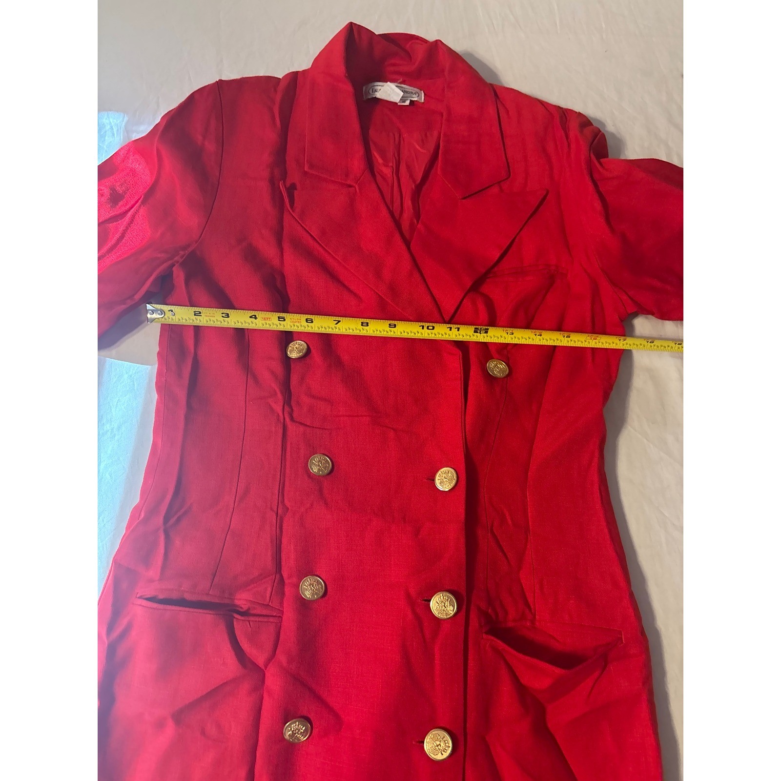 Vintage Red Double Breasted Blazer Dress Women Medium Red Gold Buttons 80s