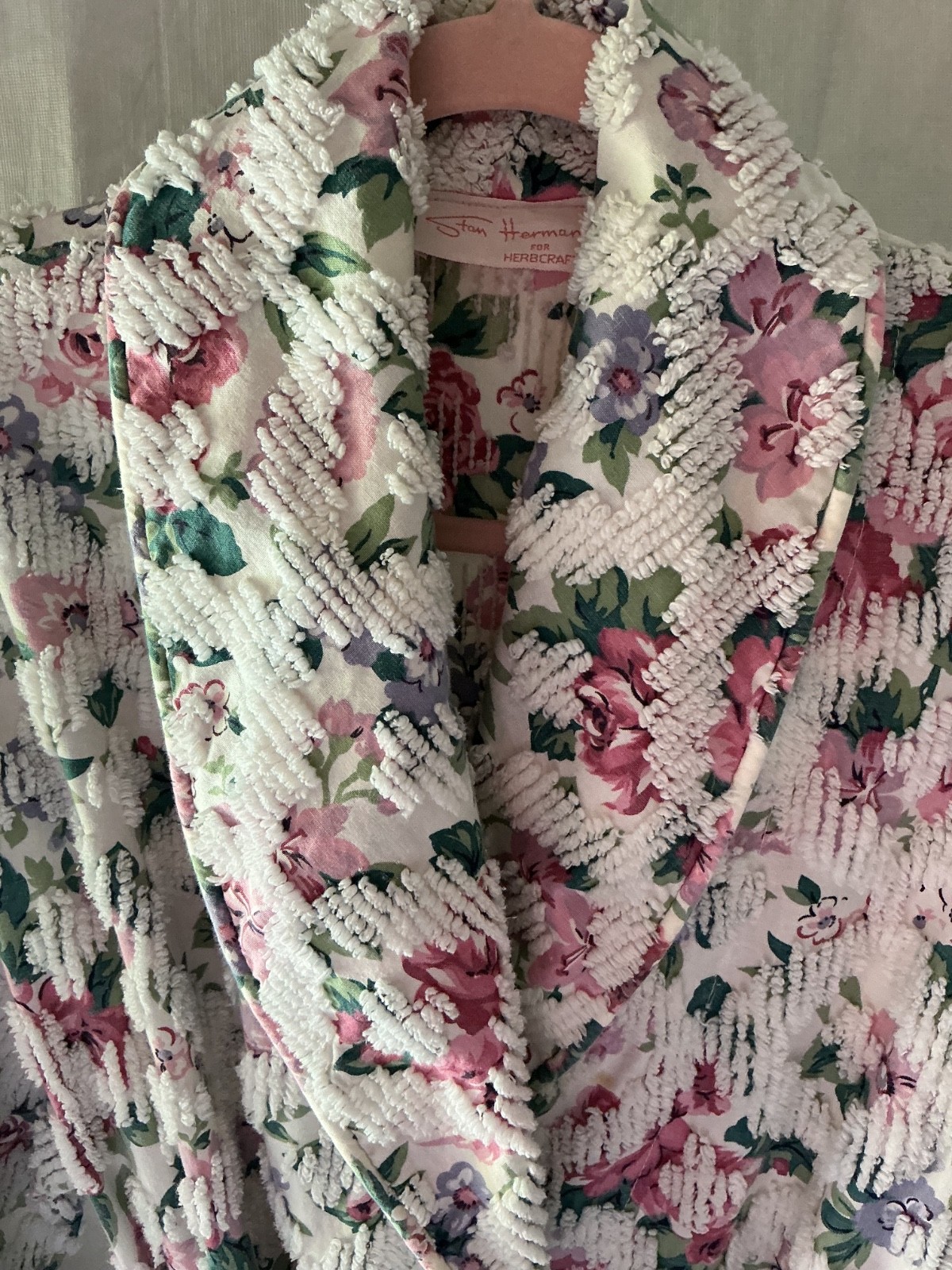 Vintage 60s Stan Herman Herbcraft Chenille Floral Belted Robe Women&rsquo;s Med/Large