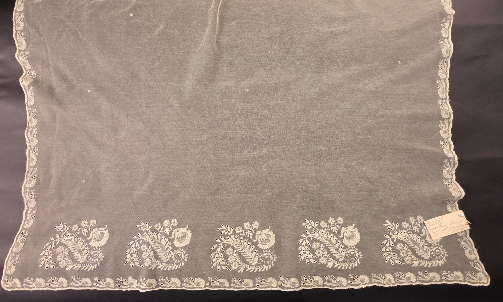 ANTIQUE 1820’S HANDMADE LACE WEDDING BONNET VEIL W FLORALS + OWNERS ID FOR DRESS