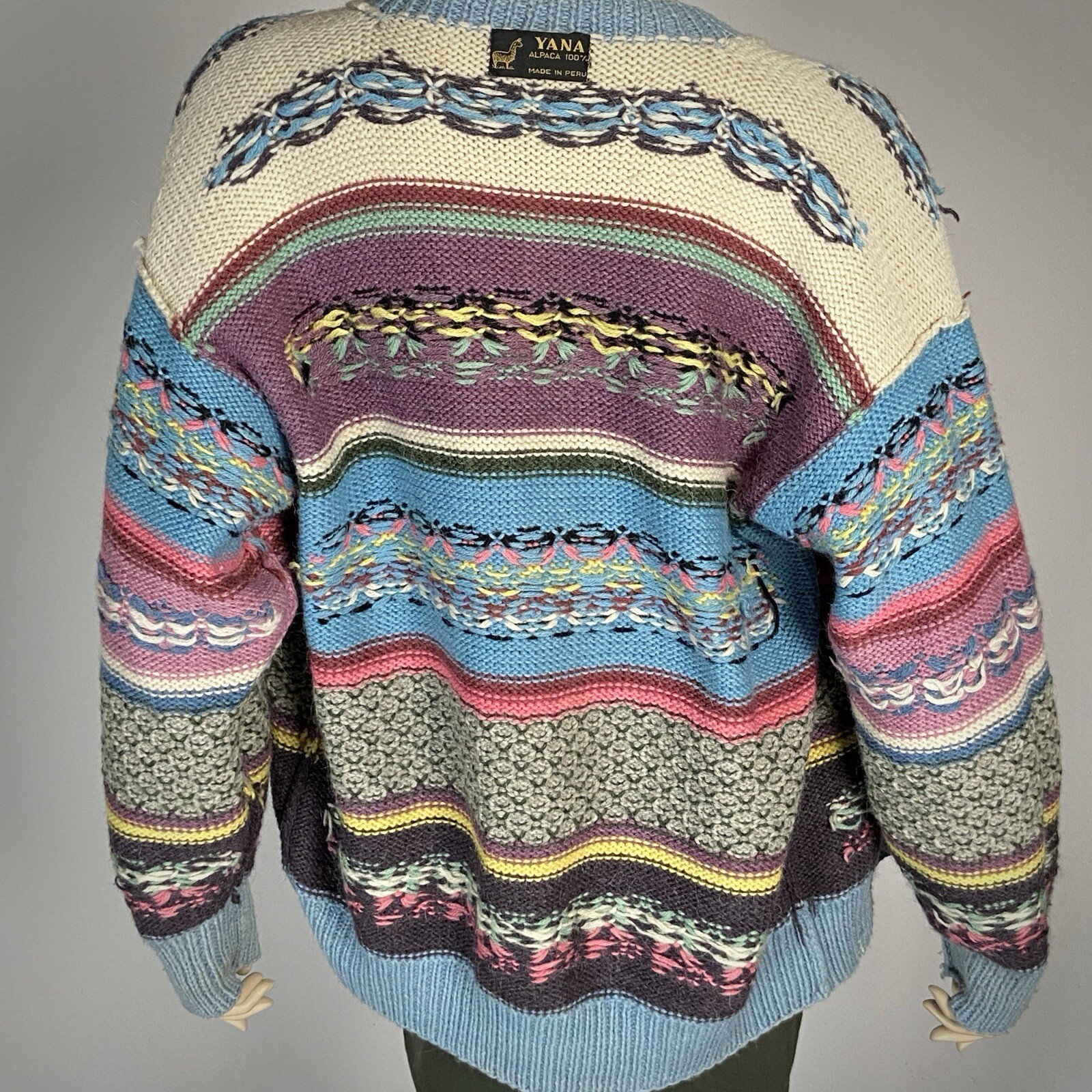 100% Alpaca Wool $250 Vintage Peruvian Cardigan Handmade by Yana, SZ L/XL, EUC