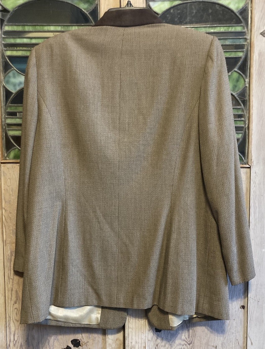 Vtg KASPER II Suit Jacket Blazer 16W Brown Rayon Faux Suede Trim Equestrian EUC
