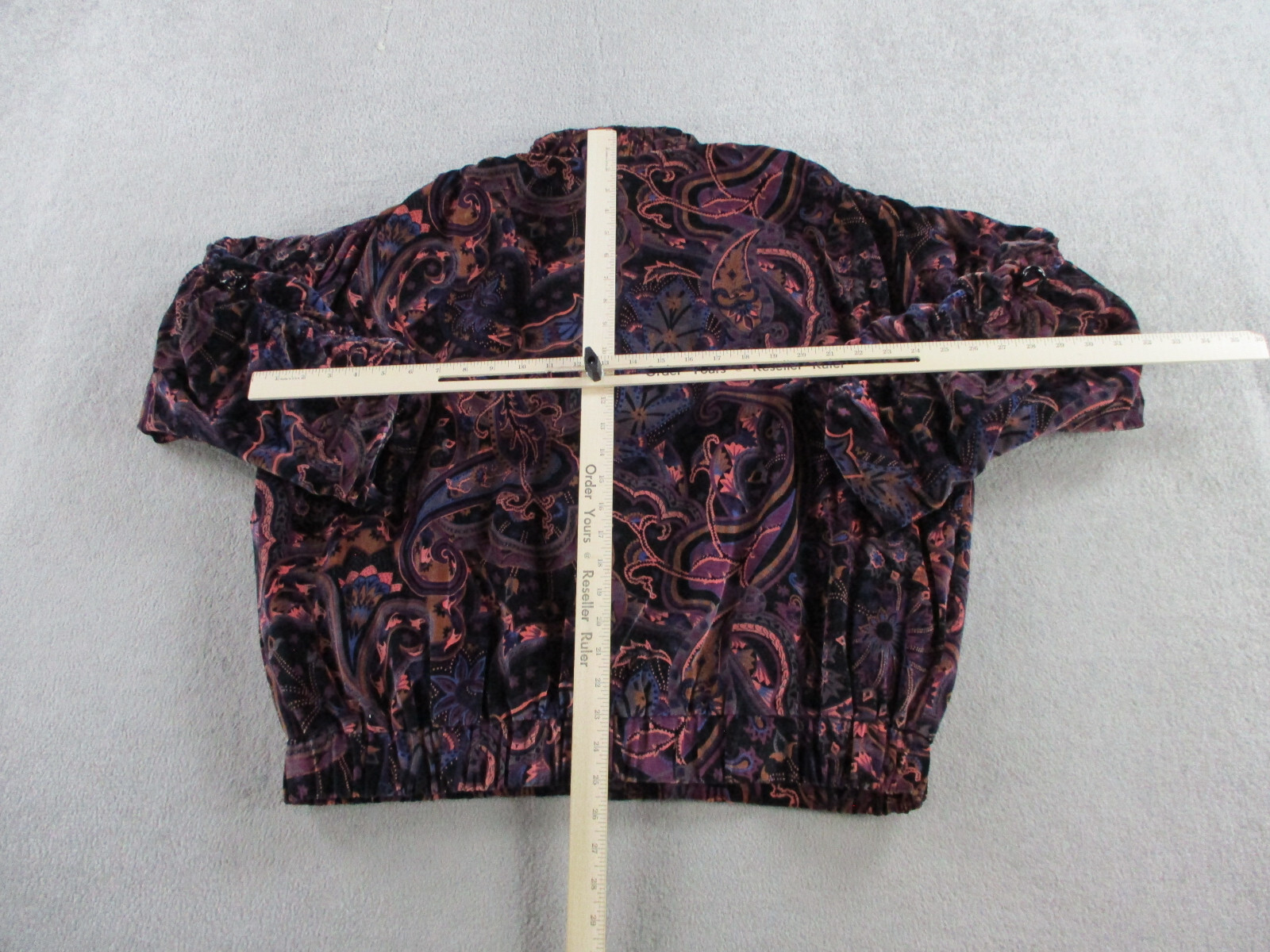 VINTAGE Marguerite Rubel Jacket Womens 2X Purple Paisley Abstract Bomber Velvet