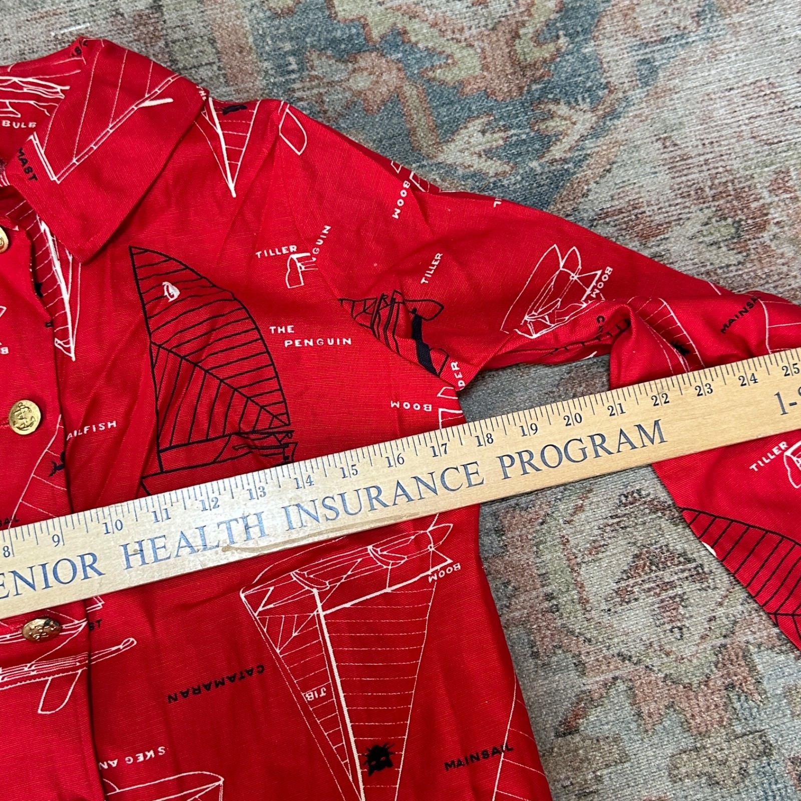 Vintage 1960’s Red Nautical Sailor Jacket Boat Print Size 12- Jeanie by Bluebell