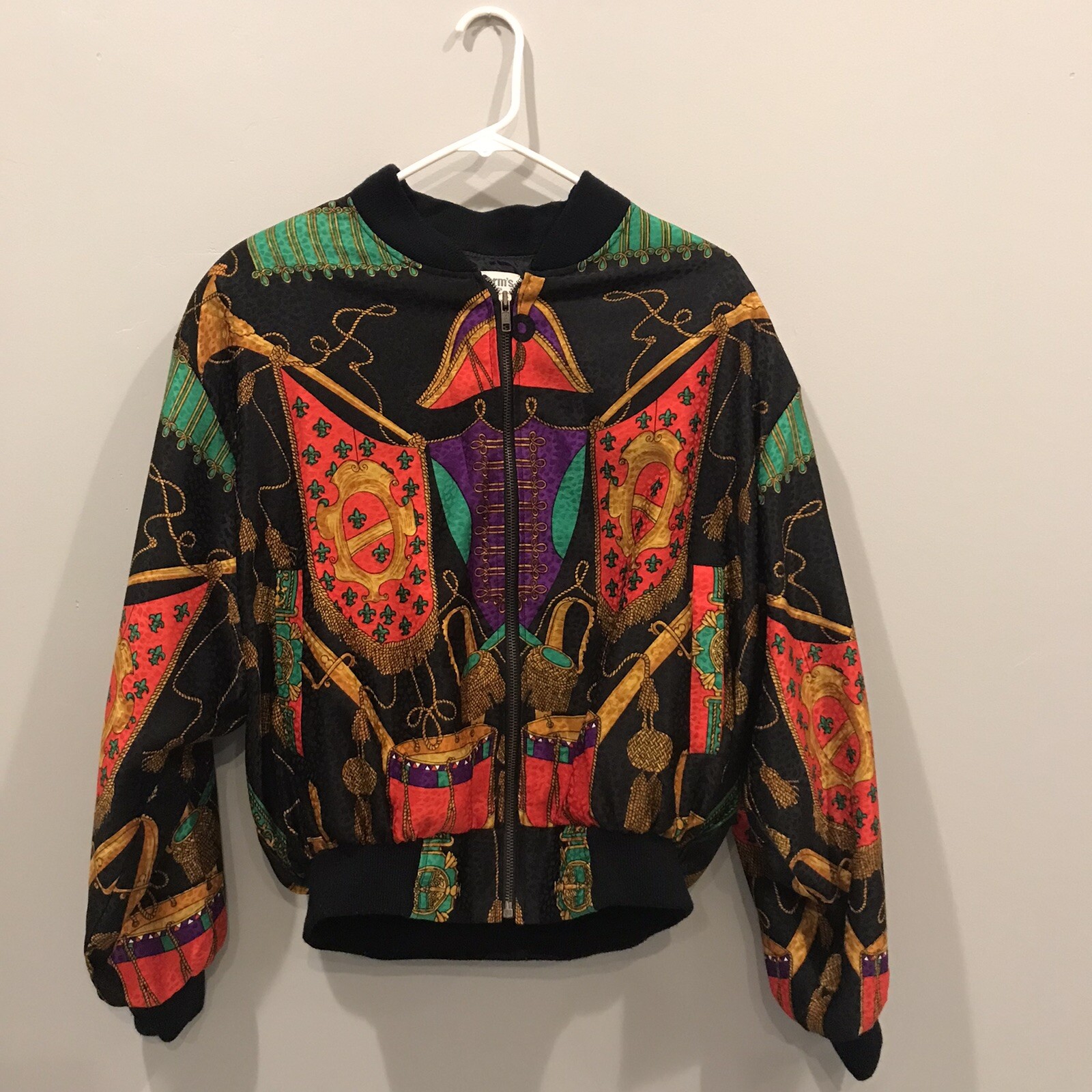 VTG Womens Silkworm&rsquo;s Bomber Jacket Colorful Dopamine Dressing Retro Polyester