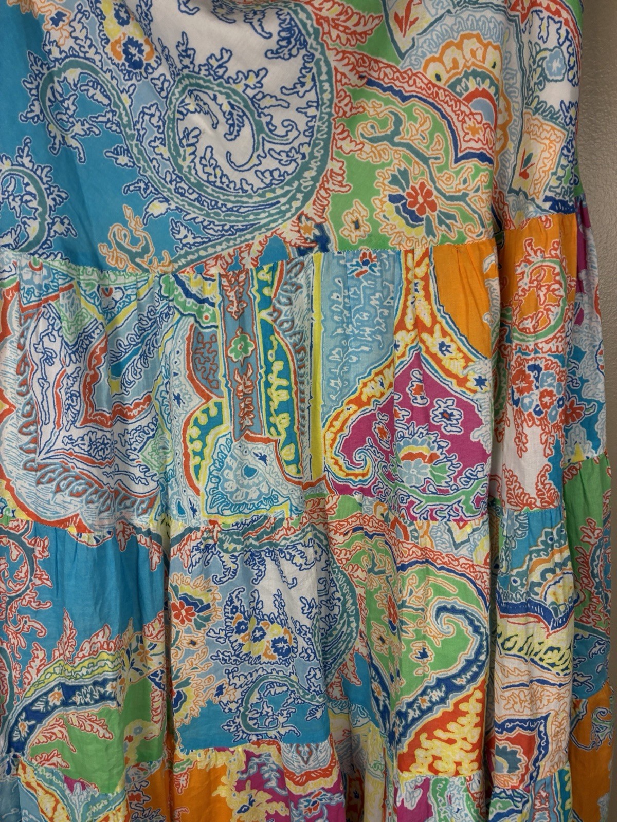 VTG Lauren Ralph Lauren y2k 90s Paisley Tiered Cotton Maxi Skirt M Boho Festival