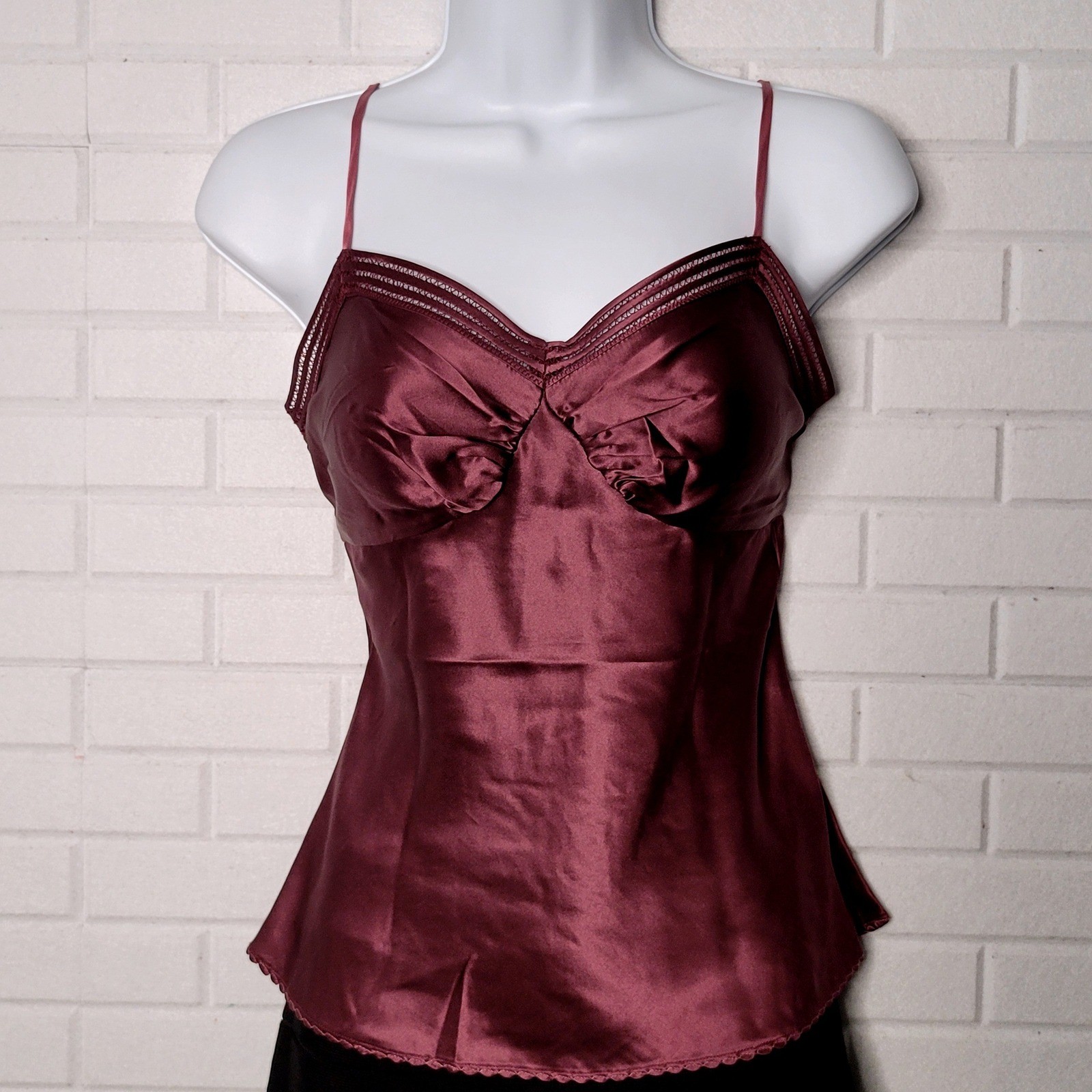 Vintage Y2K Limited Camisole Top S Burgundy Silk Tailored Minimalist