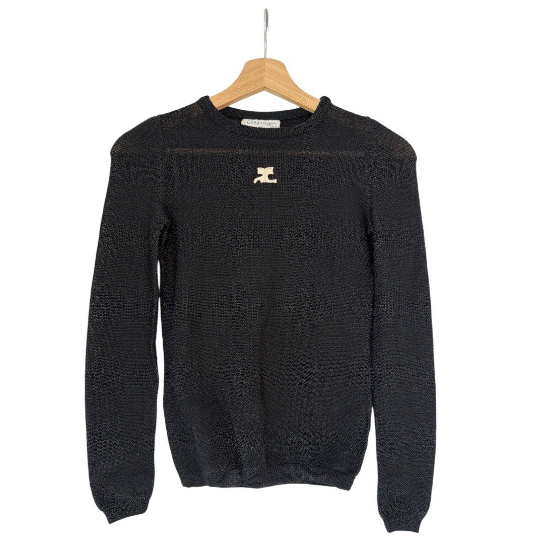 Vintage Courrèges Black Micro Mesh Knit Sweater Made in France Archival 70s 80s