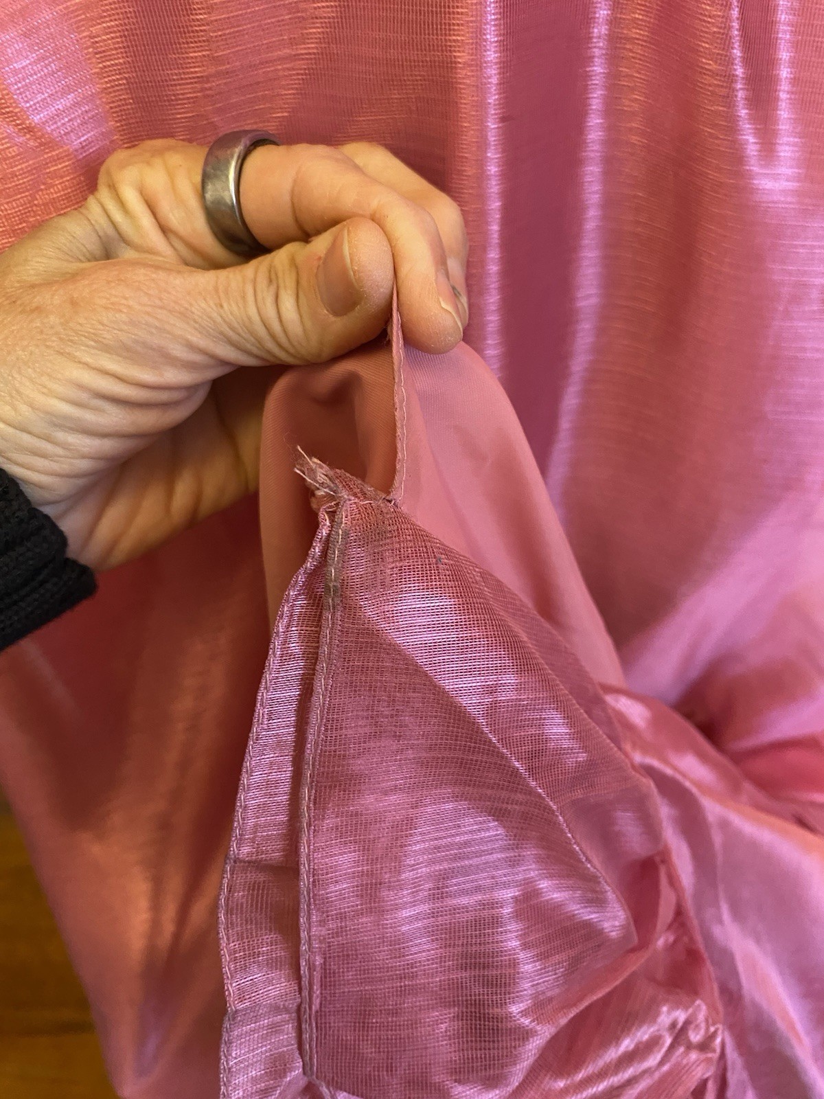VTG Pink Poyester Taffeta Glinda Fairy Formal On/Off Shoulder Gown Train 5/6