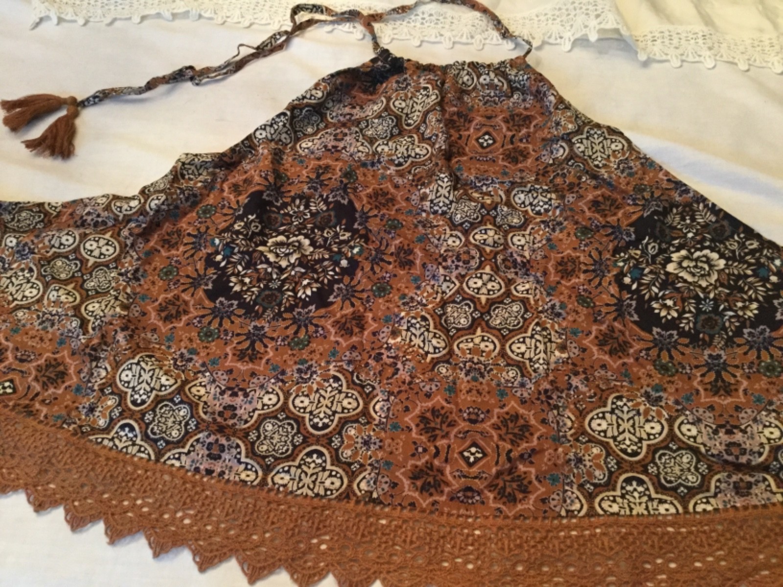 American Eagle CROCHET LACE Tie Back HALTER TOPS BOHO Print or Ivory Solid XXL