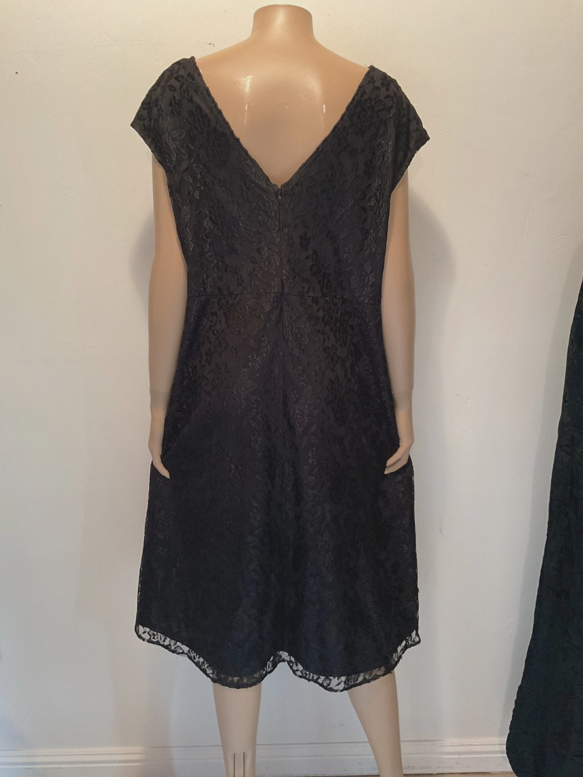 Vintage 1980s Sleeveless Black Satin & Lace Dress Plus Size 18