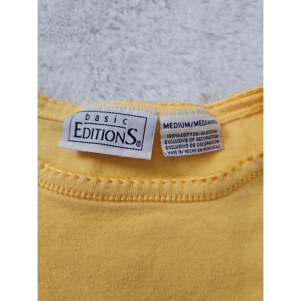 Vintage Basic Editions Yellow Picot Trim Tee Shirt Y2K Baby Tee Medium