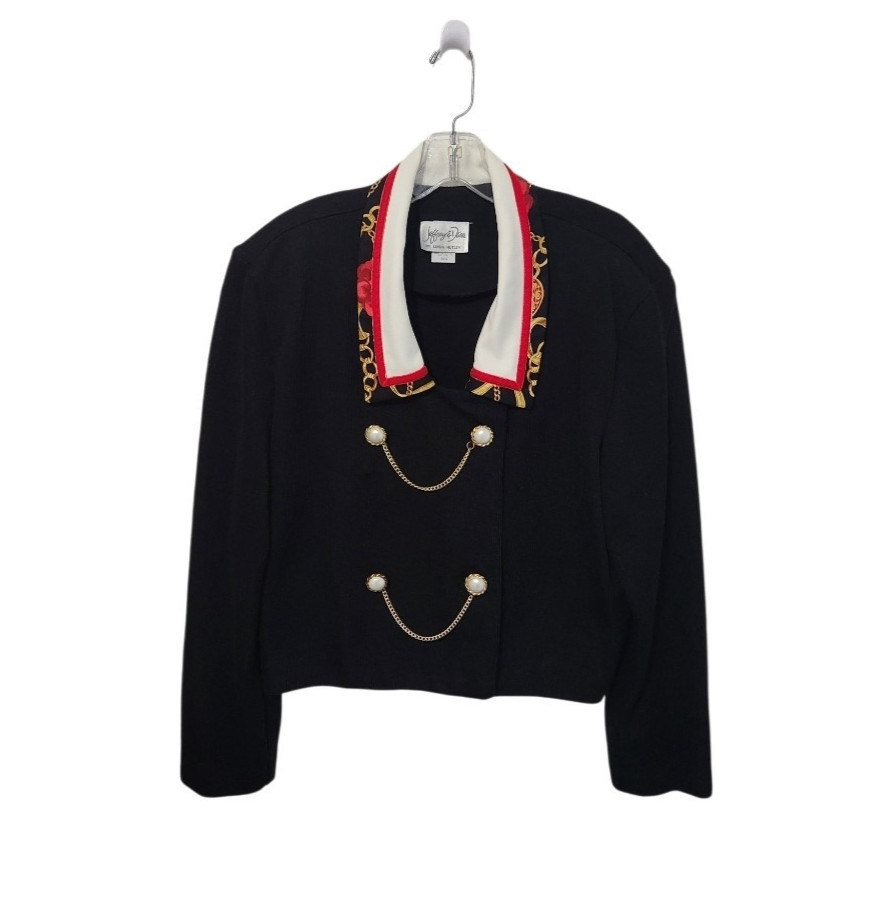 Jeffrey & Dara Double Breasted faux pearl buttons chains blazer XL-46&Prime; bust NWI