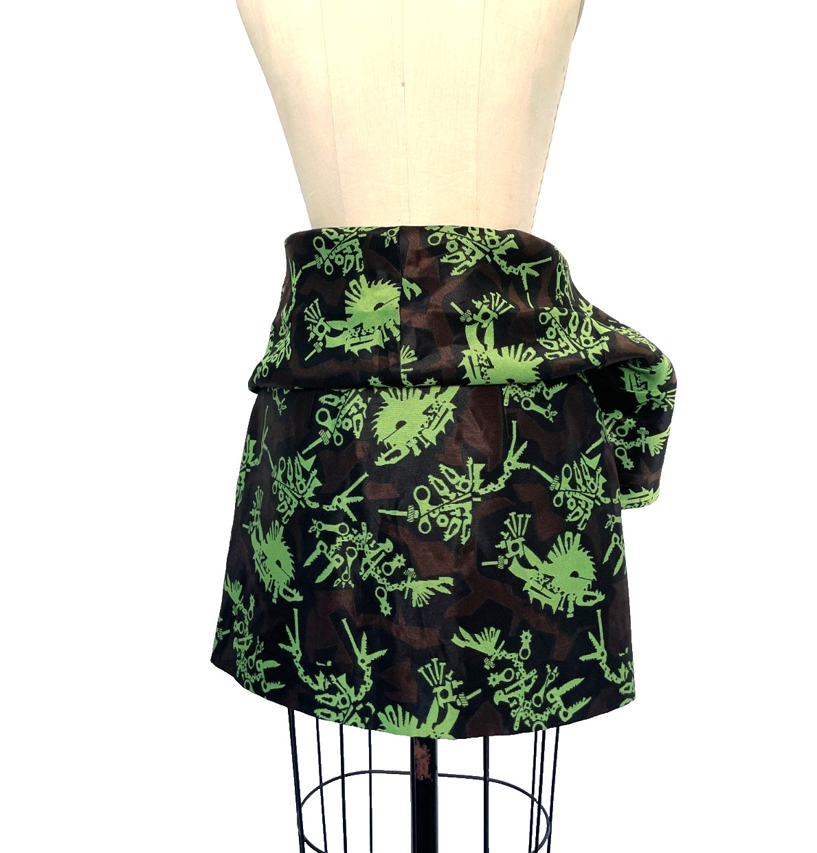 NWOT Kenzo Jacquard Structured Lime Camo Print Mini Skirt Size S | M Sportif Y2K