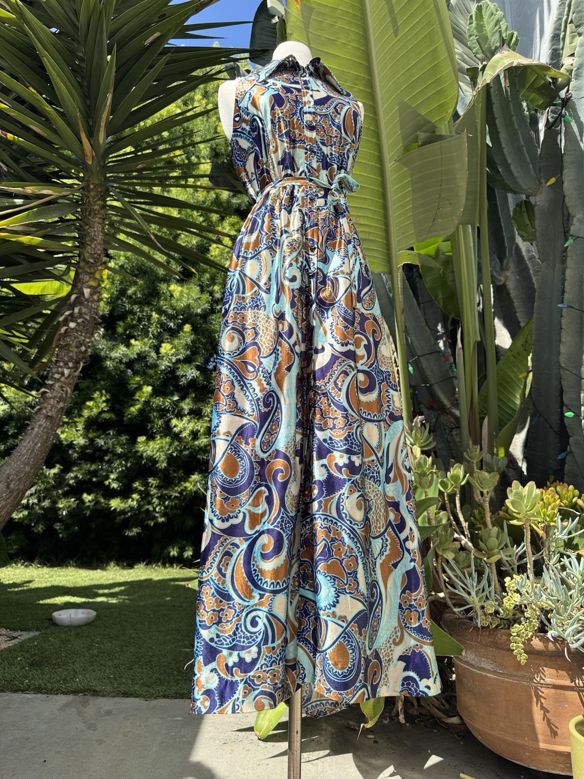 vintage 60s 70s psychedelic Long Maxi dress Palm Springs Dress M Large