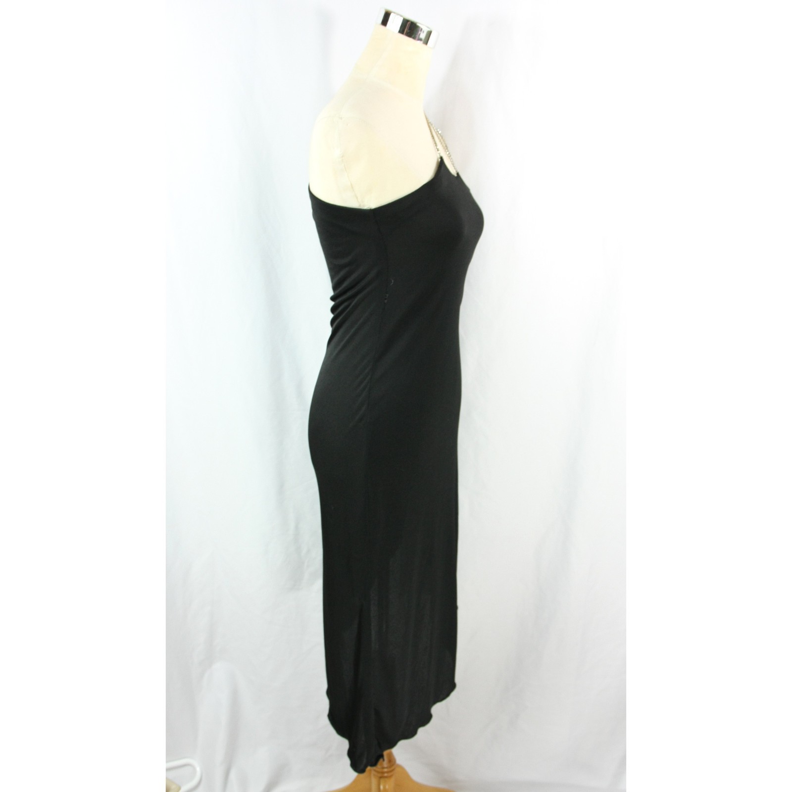 Vintage One Shoulder Rhinestone Asymmetrical Hem Bodycon Cocktail Party Dress S