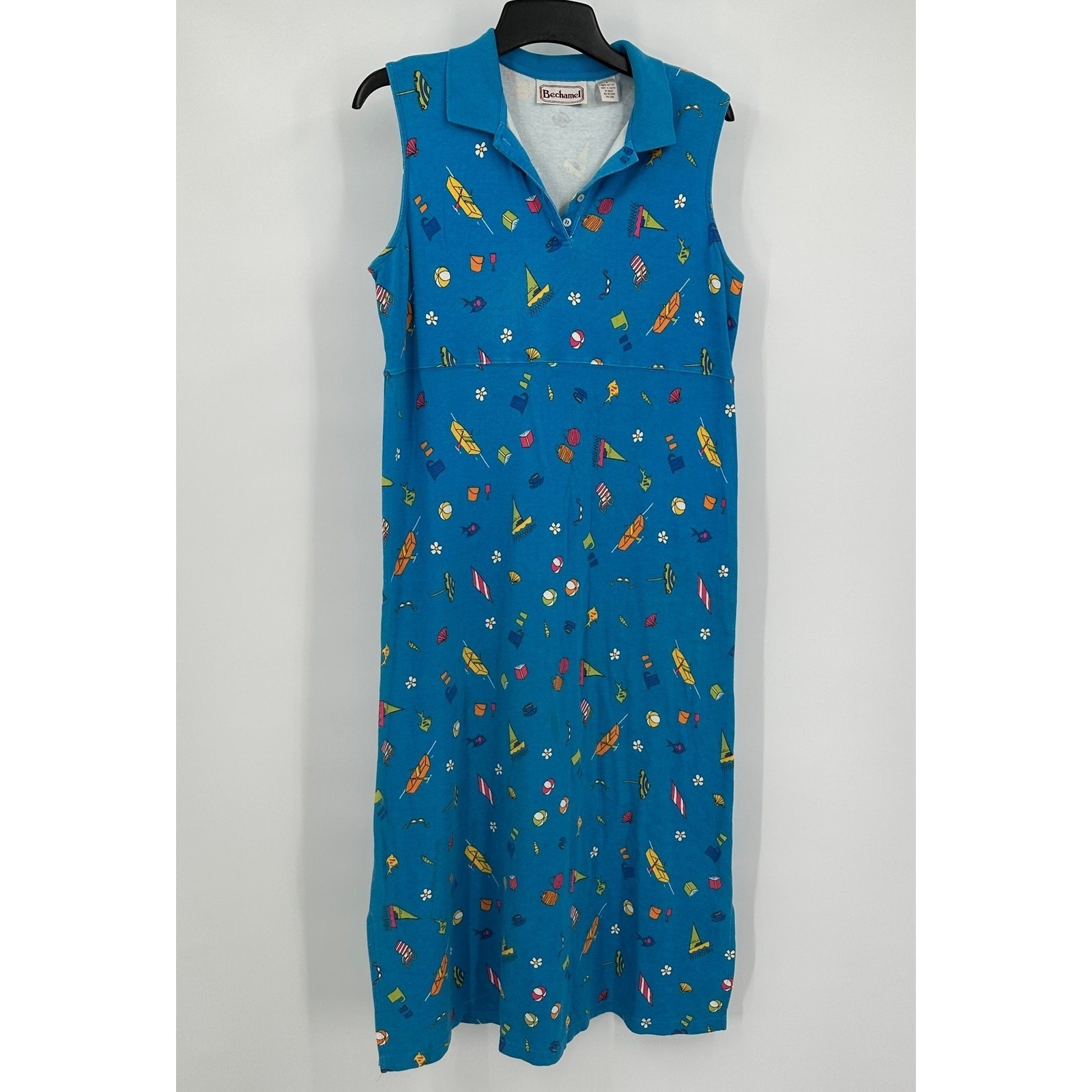 Bechamel Womens Vintage Whimsical Polo Midi Dress Size L Beach Novelty Kitschy