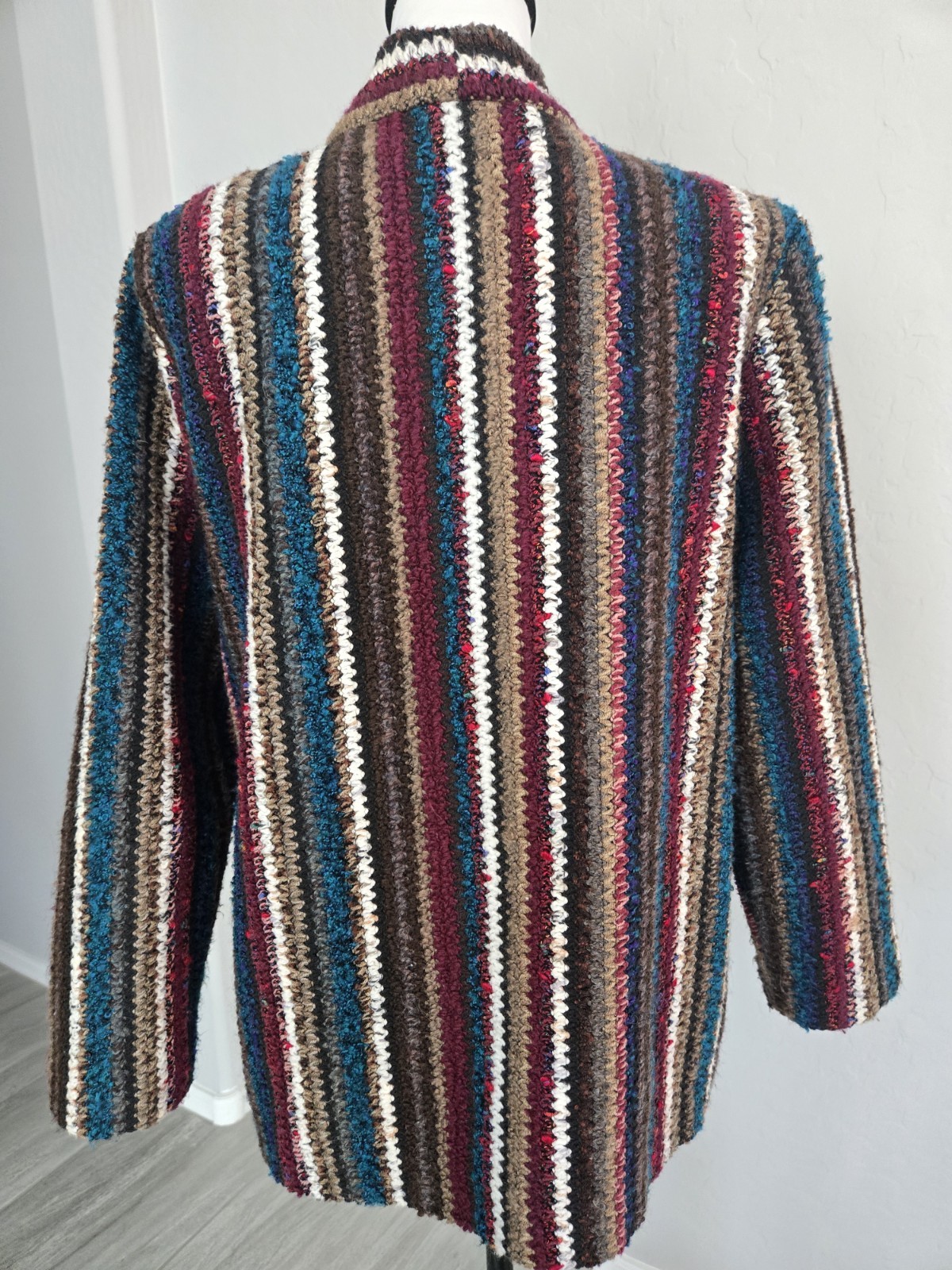 Vintage Graff Californiawear Wool Blend Colorful Boho Hippy Knit Cardigan Sz 12