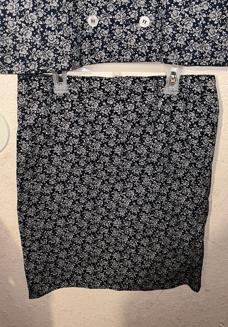 Vtg Liz Claiborne Knee Length Skirt Sz 8 Suit Jacket Blazer Sz 6 Blue Floral Y2K