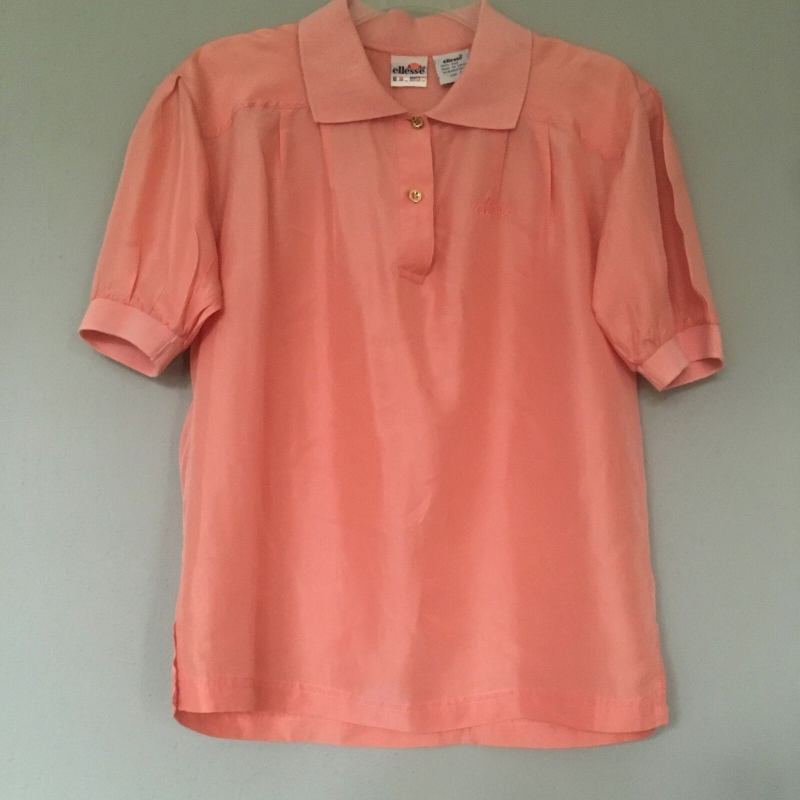 Vintage Ellesse Women&rsquo;s Silk Collared Short Sleeve Blouse Peach Size 0 100% Silk