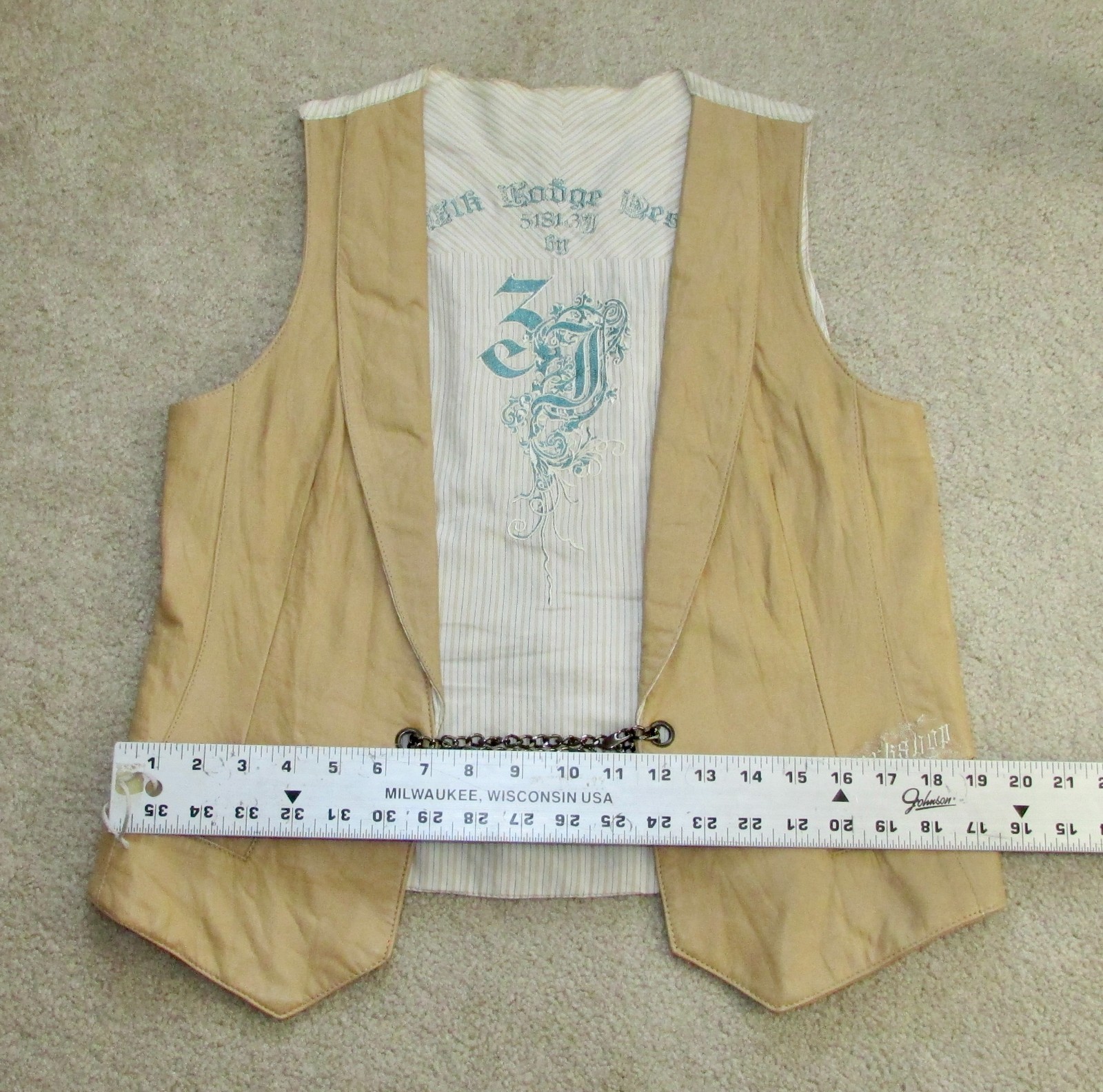 VTG Y2K Johnny Was 3 J Workshop Leather Embroidered tie back Vest M VERY RARE