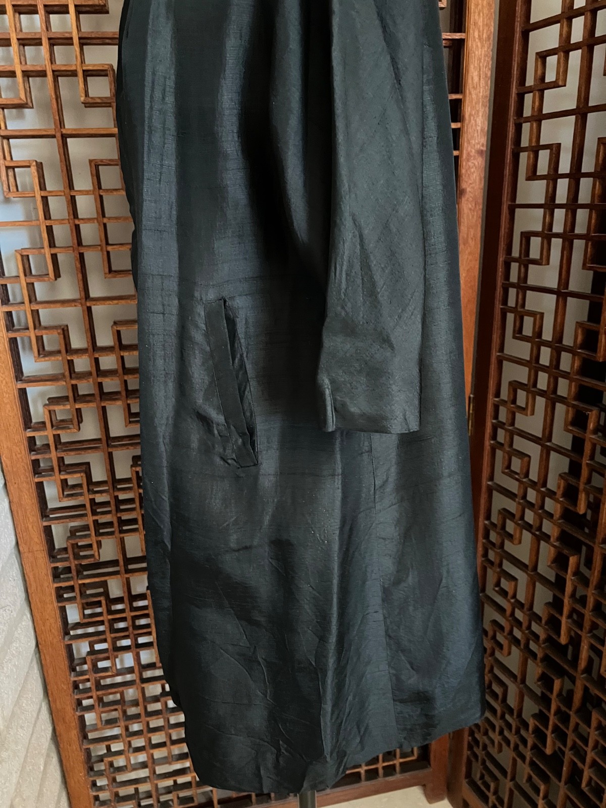 Silk Opera Coat NOS Black 1950s 1960s Evening Wear Formal Knee Length Swing M L