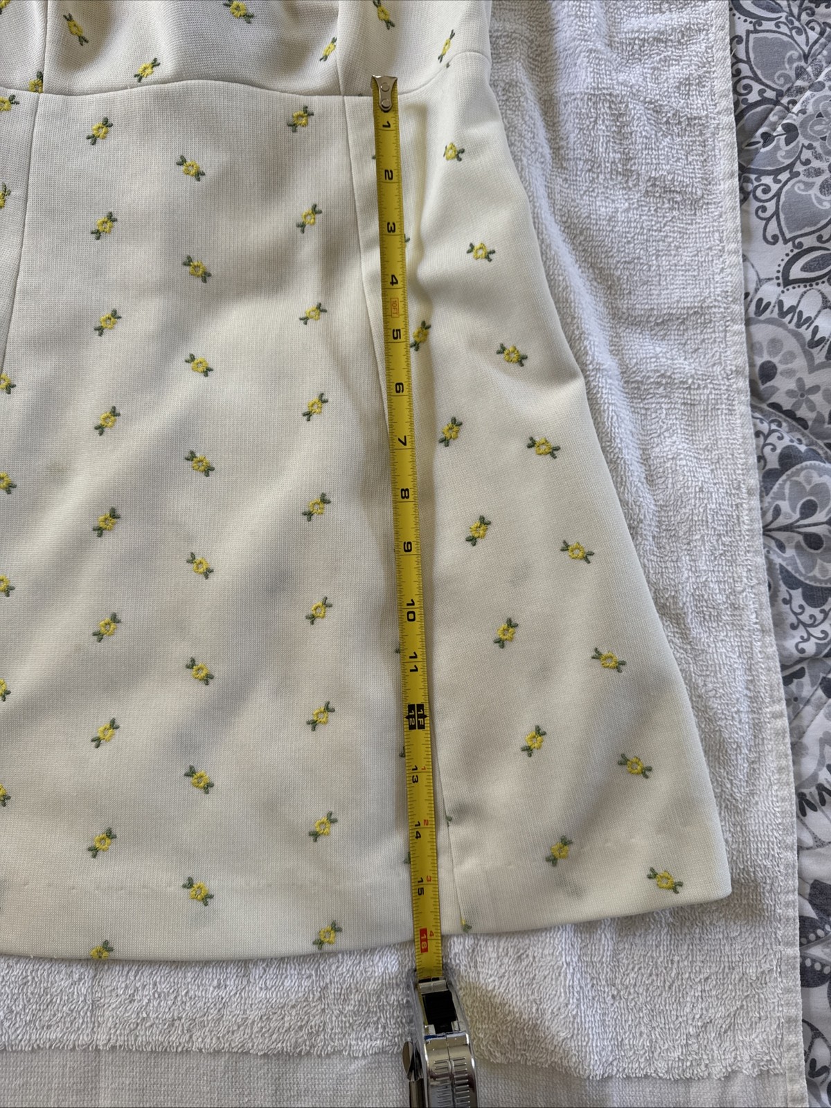 Vintage 1970s Top Seed Tennis Dress Yellow Floral Mini Mod Polyester XS 28&Prime; Bust