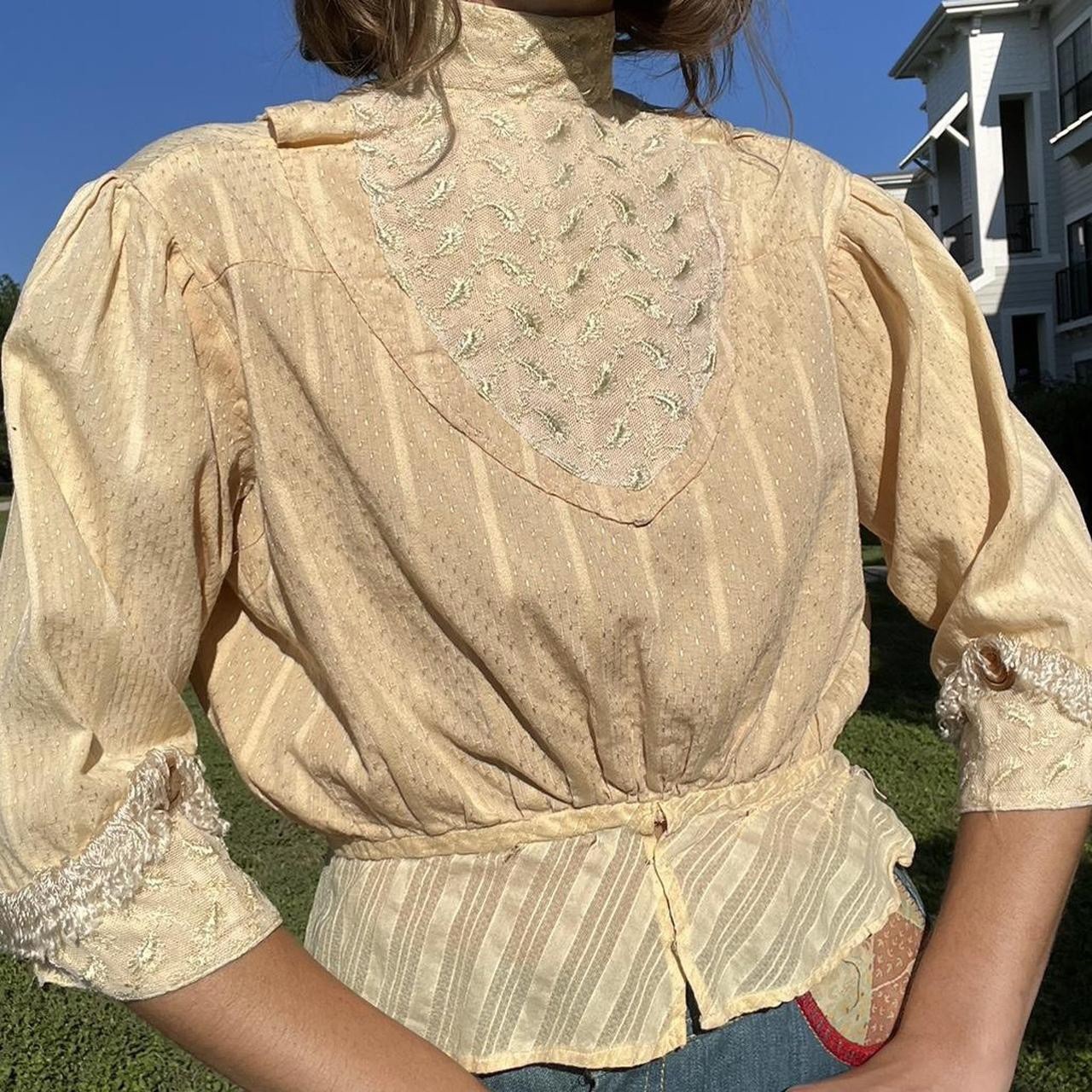 Antique Edwardian Blouse Wounded Bird 1900s XS