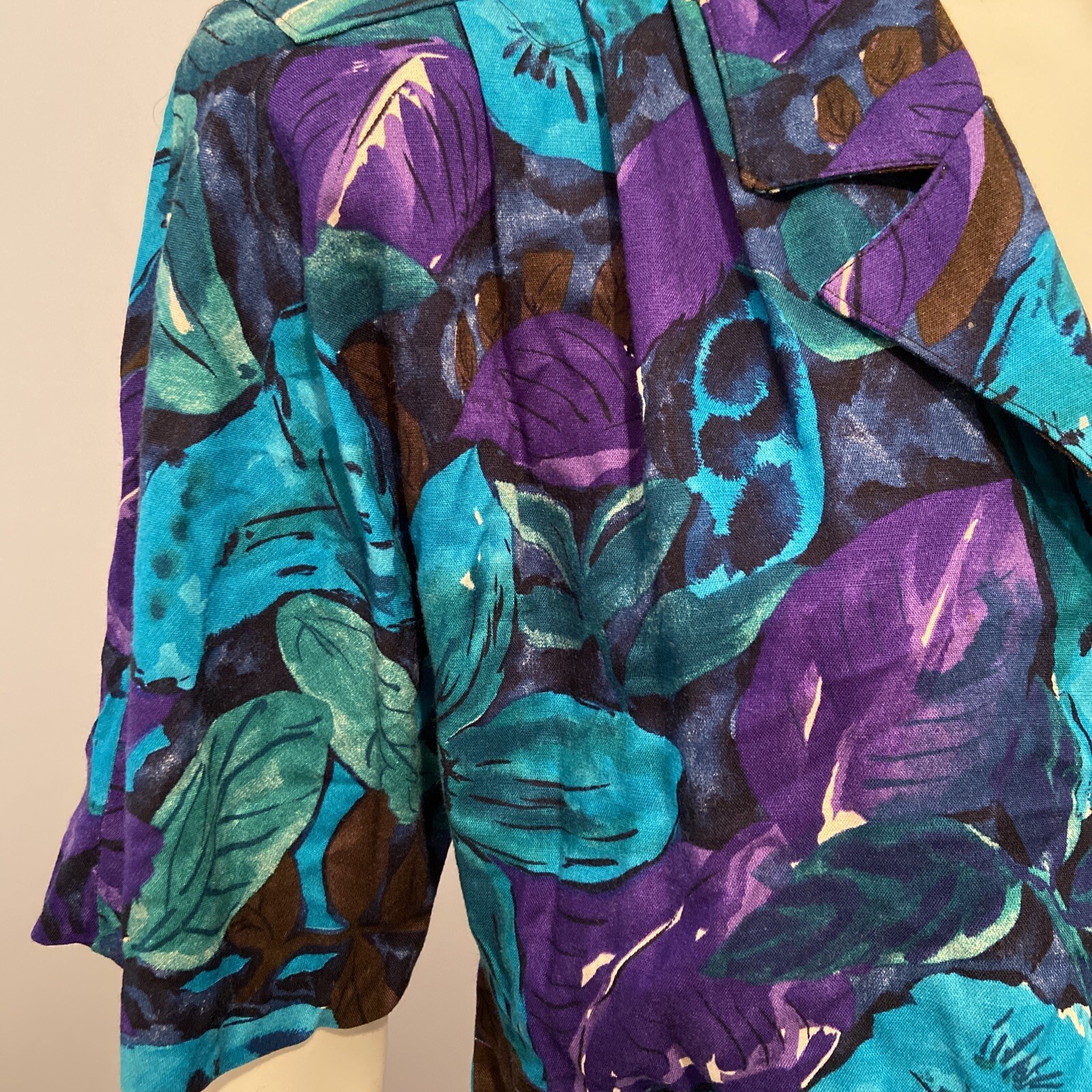 Vtg Jessica Howard Dress Big Flowers Leafs in Greens & Purples Pockets Size 8