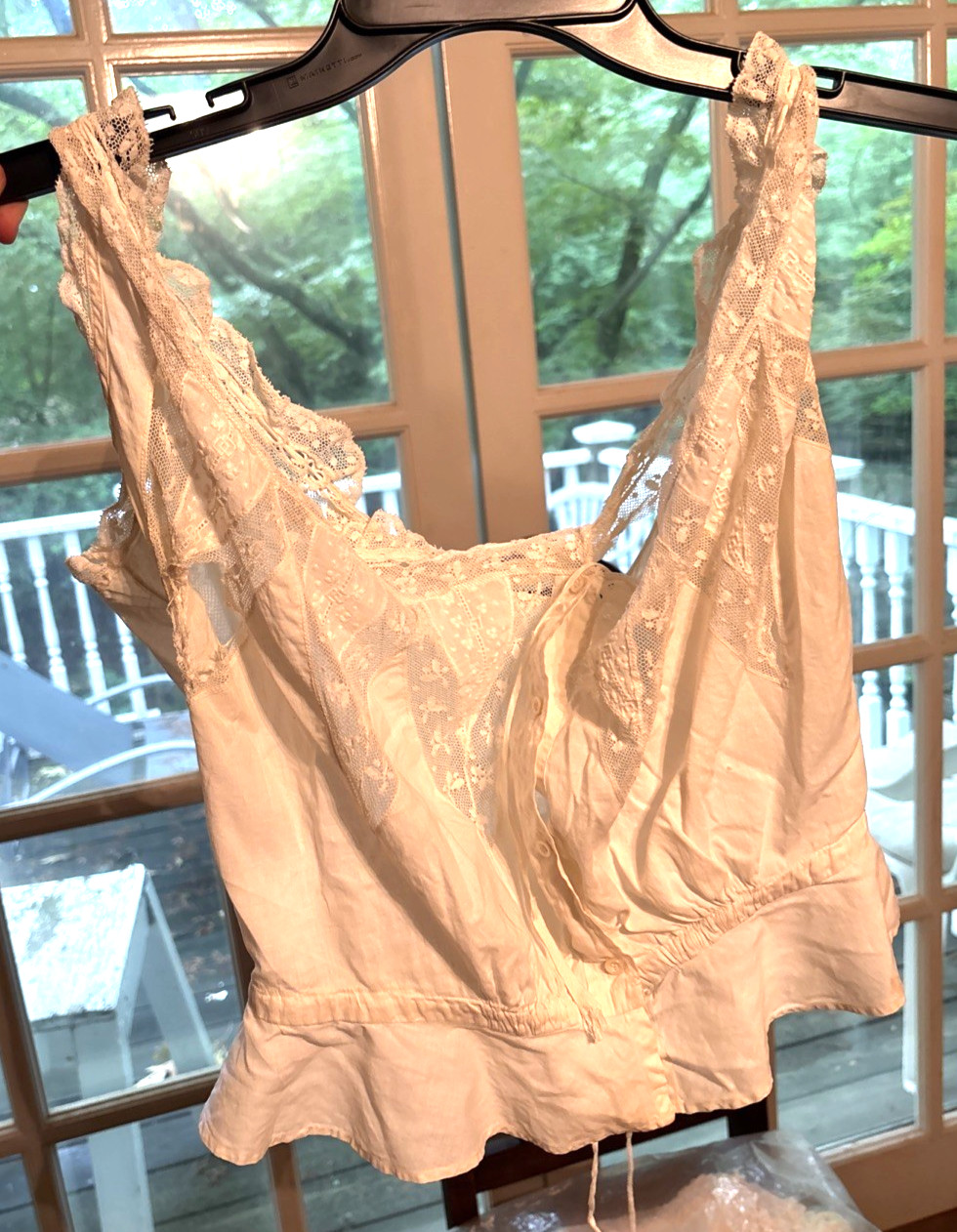 ANTIQUE VICTORIAN EDWARIAN CAMISOLE CORSET COVER LACE COTTON S Grannycore Read