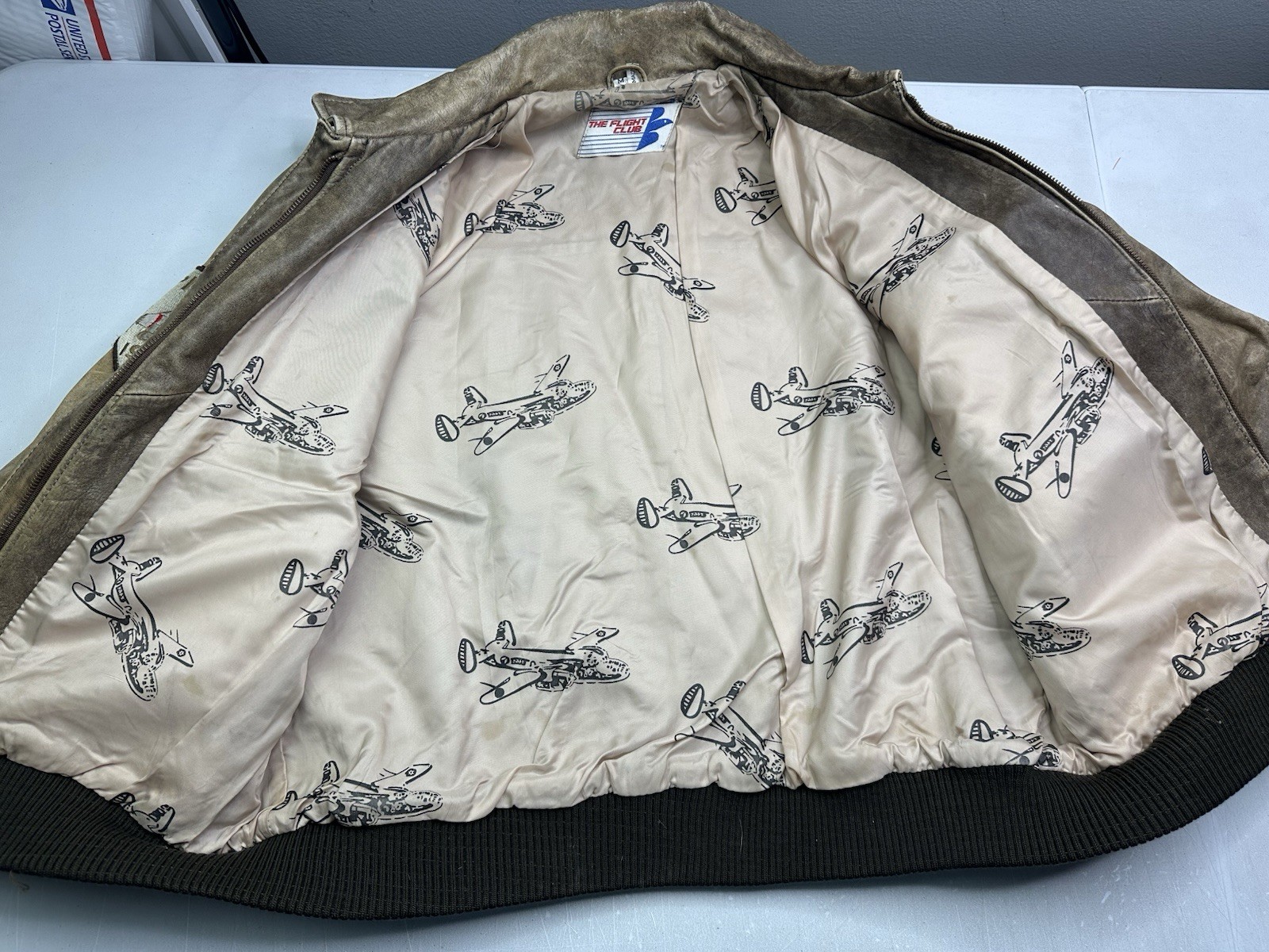 Brown Leather Bomber Jacket Unisex Size Medium By The Flight Club Made in Korea