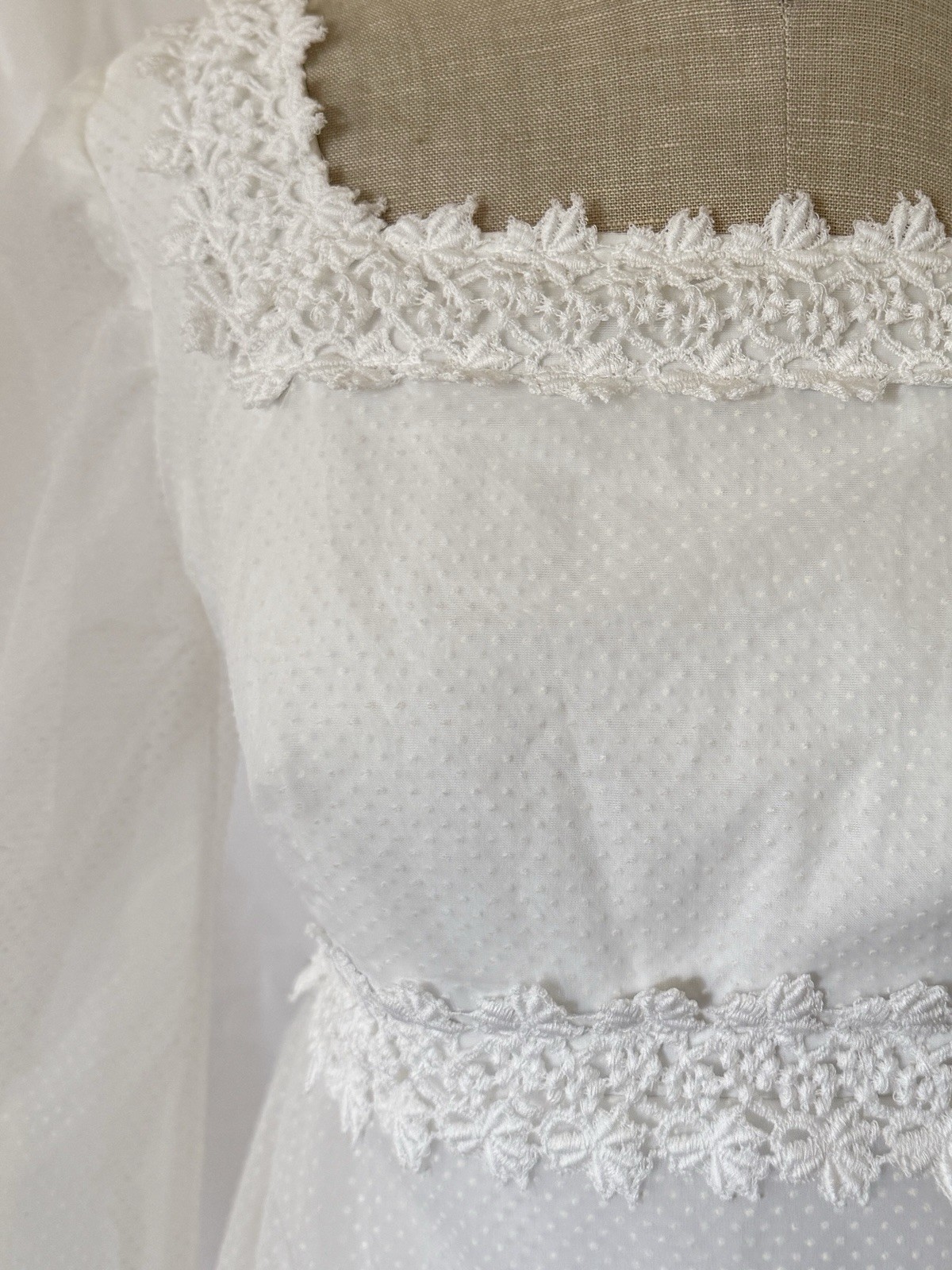 Vintage Handmade Regency 1970s Long Sleeve Wedding Dress Gown with Train