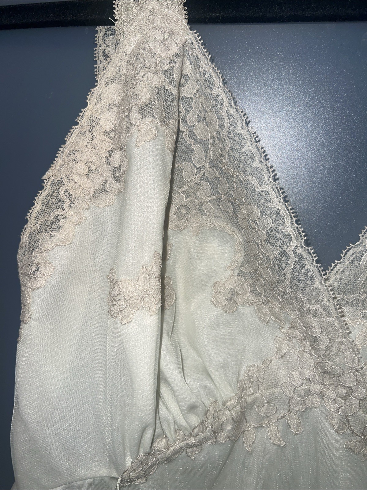 Vintage Sheer Chiffon Lace Subtle Green Nightgown Beige Lace Trim S 50’s