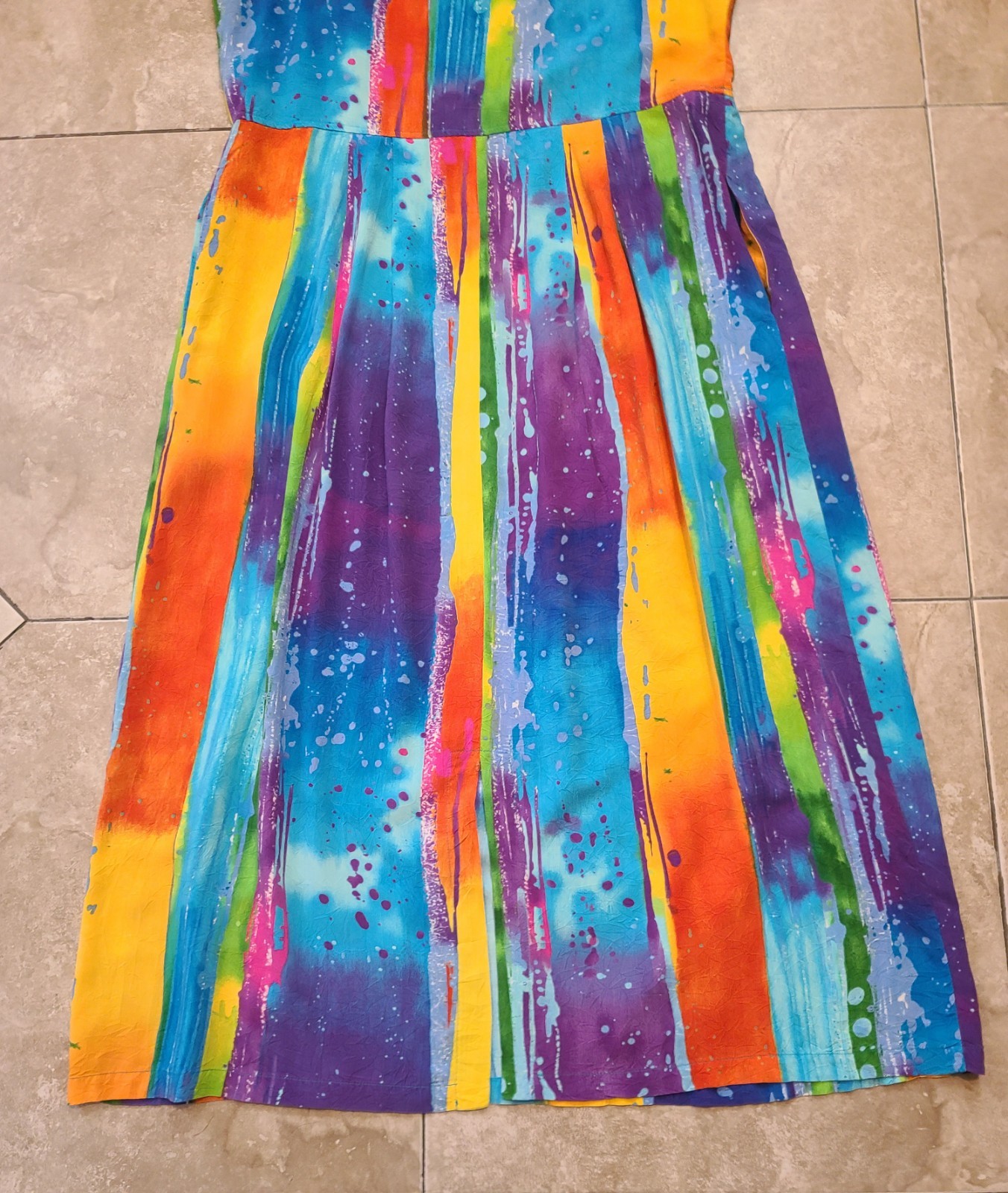 VTG Jams World Rayon Rainbow « Waterfall » Midi Summer Dress Women&rsquo;s M Pockets!