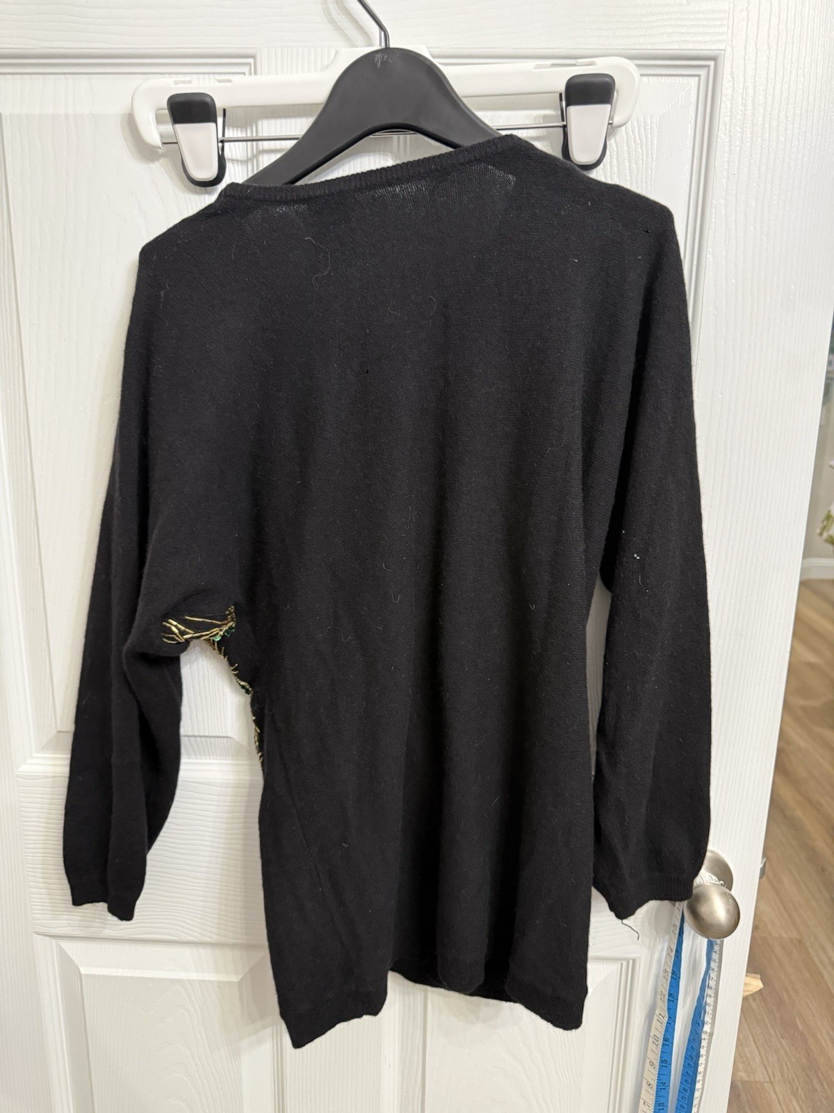 Vintage Angora Lambswool Peacock Beaded Sweater Black Sequin Hong Kong S