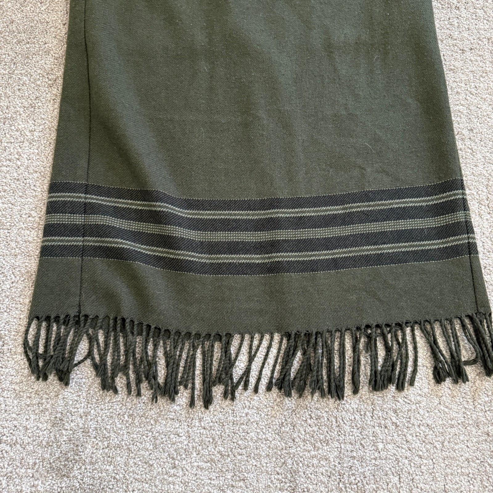 Requirements Vtg Forest Green Wool Blend Maxi Column Pencil Skirt Fringe Hem 8