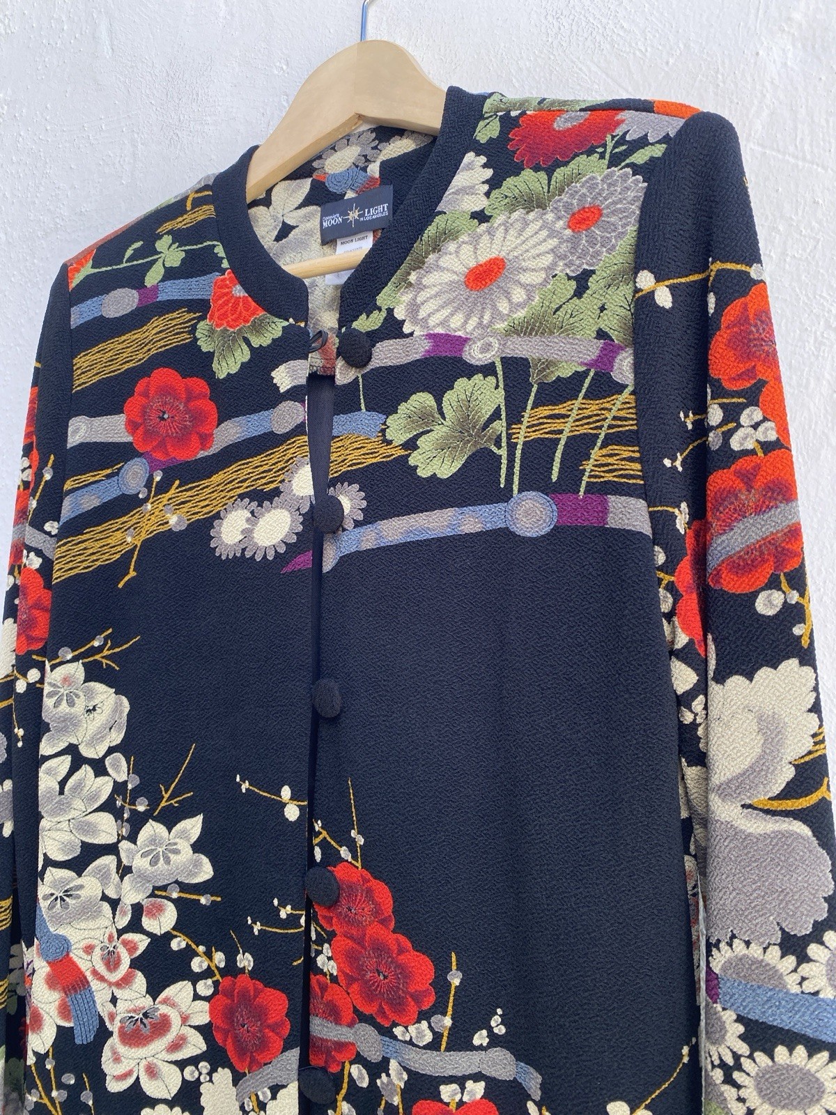 Vtg Connie’s Moonlight Duster Light Weight Coat Floral Asian USA Art To Wear